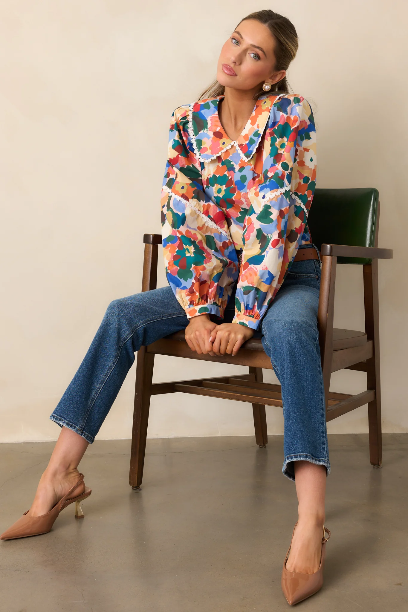 Prosperina Stowe Orange Multi Floral Print Cotton Top