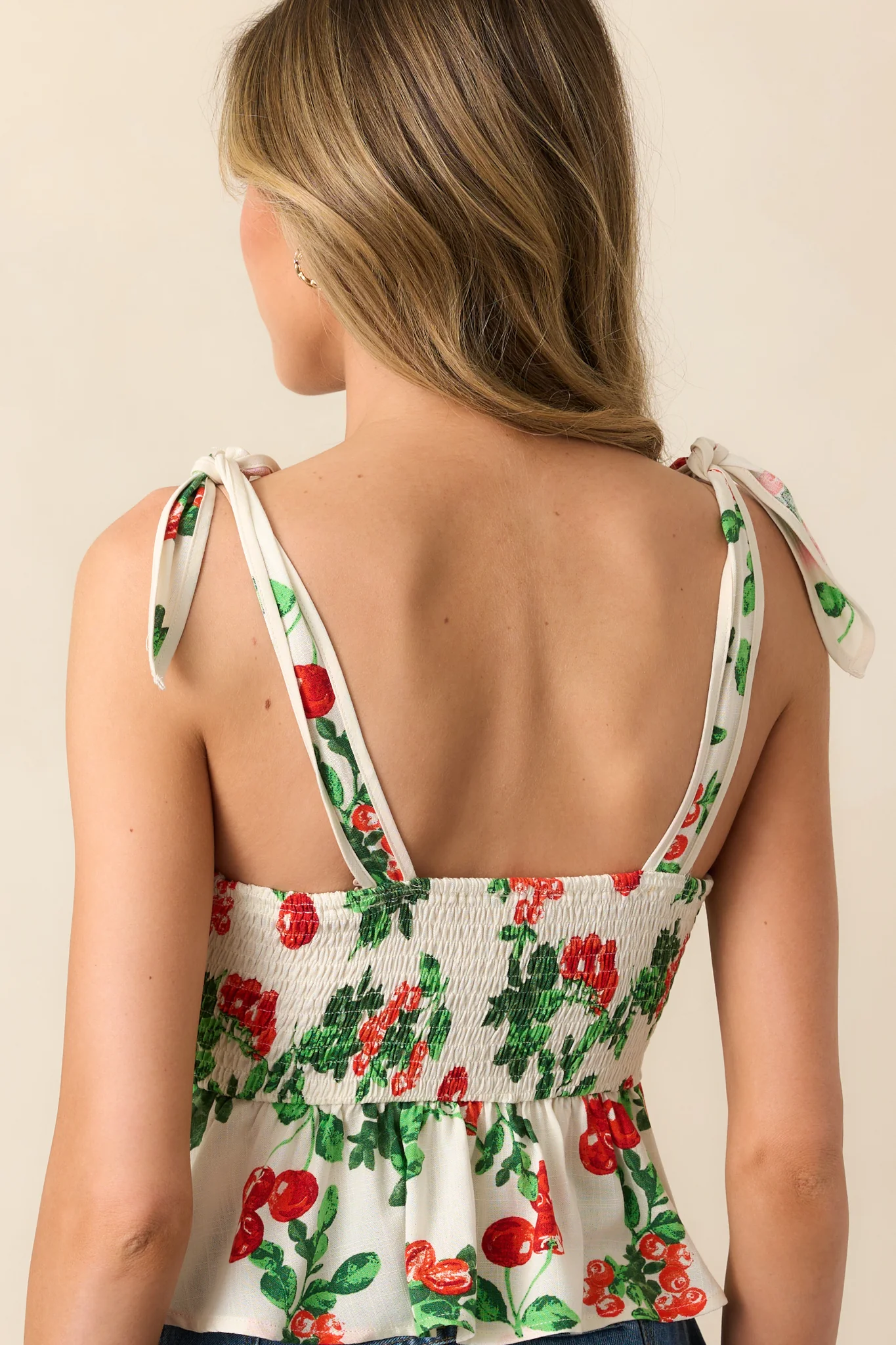 Nothing Like It Ivory Tomato Vine Print Peplum Crop Top