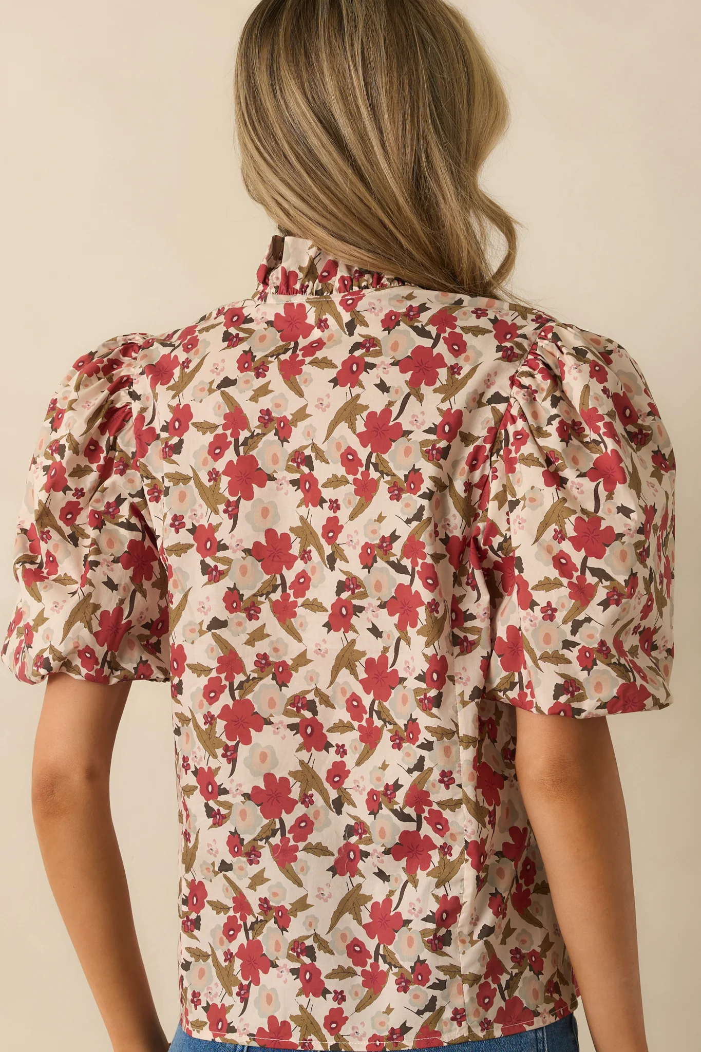 When You Know Red Multi Floral Print Cotton Puff Sleeve Top