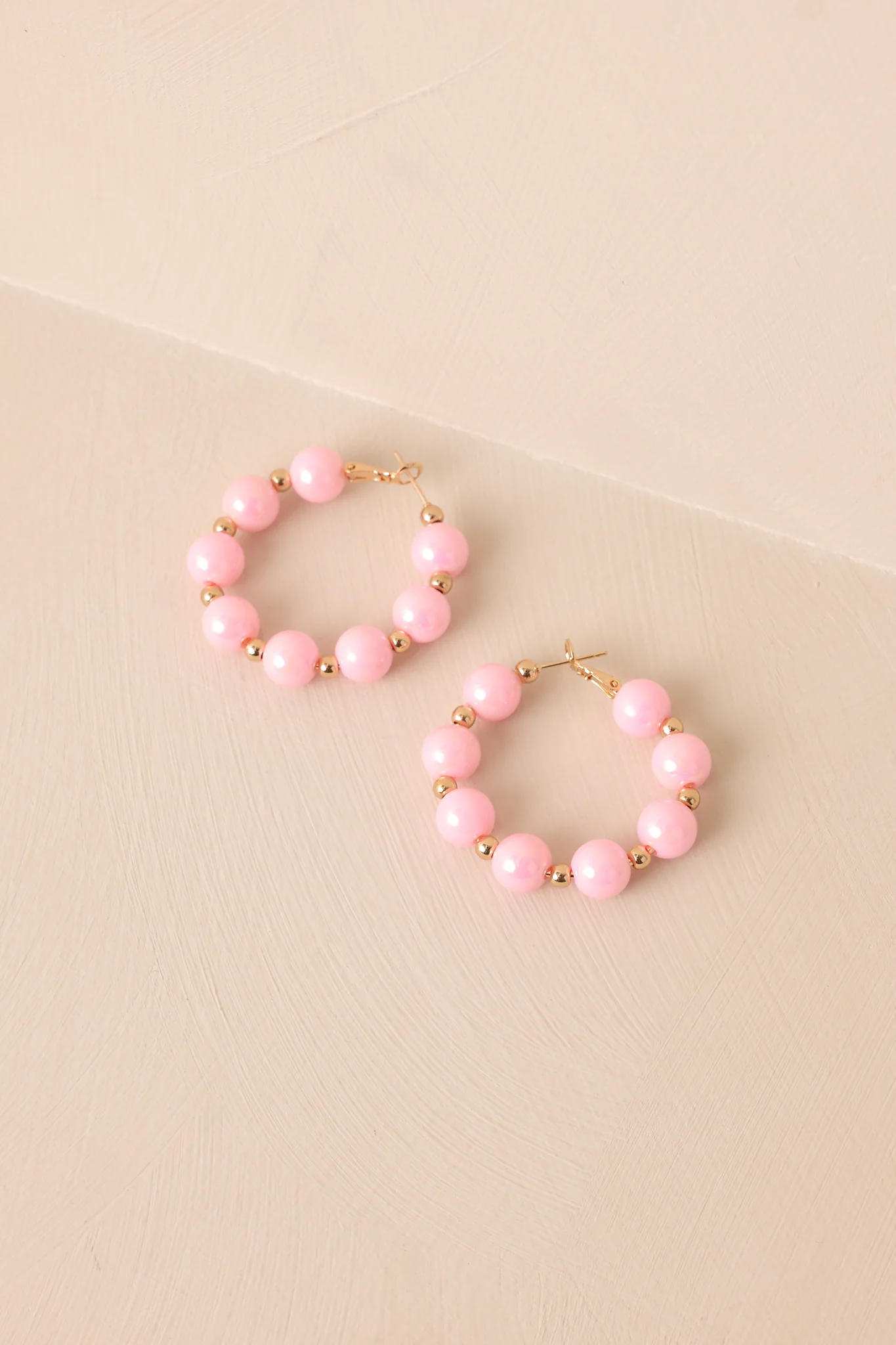 This Is My Moment Pink Pearlescent Bead Hoop Earrings