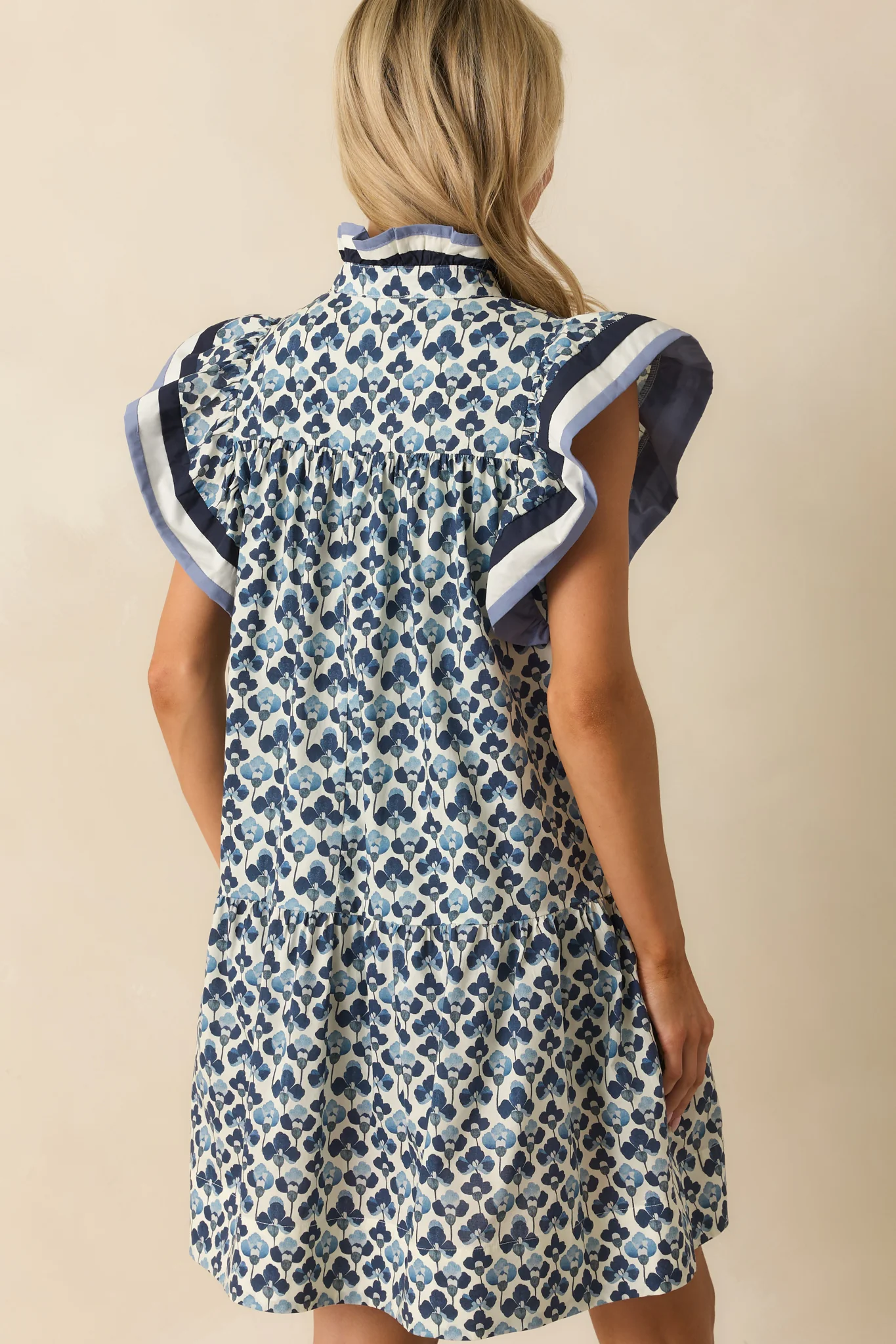 Through And Through Blue Multi Floral Print Cotton Mini Dress