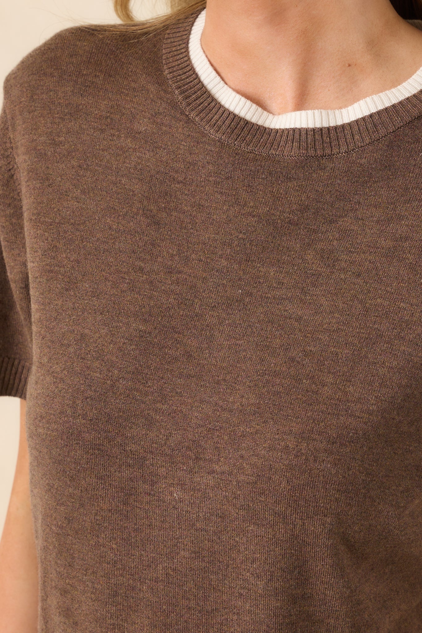Skip A Beat Brown Short Sleeve Knit Top