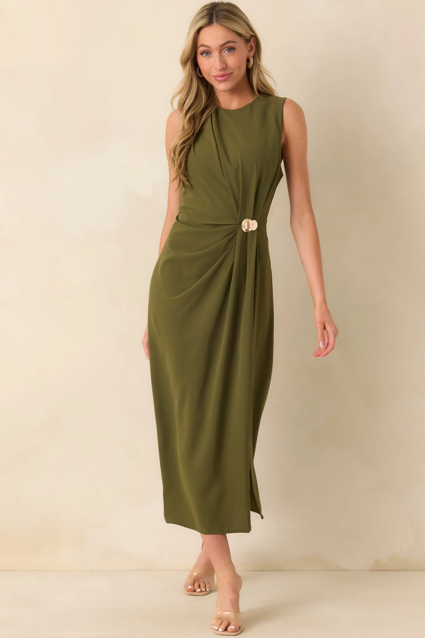 Move With Purpose Olive Green Ruched Maxi Dress