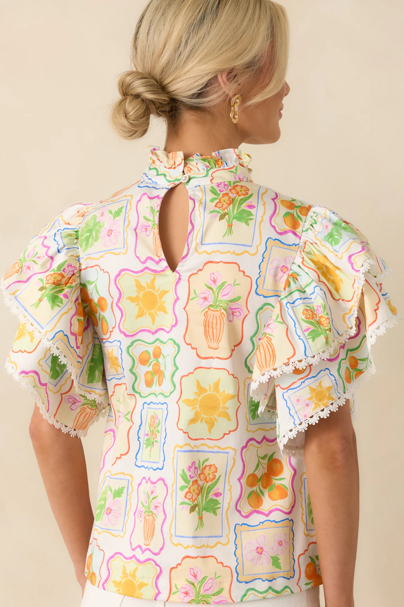 Prosperina Blair Multi Print Cotton Ruffle Top