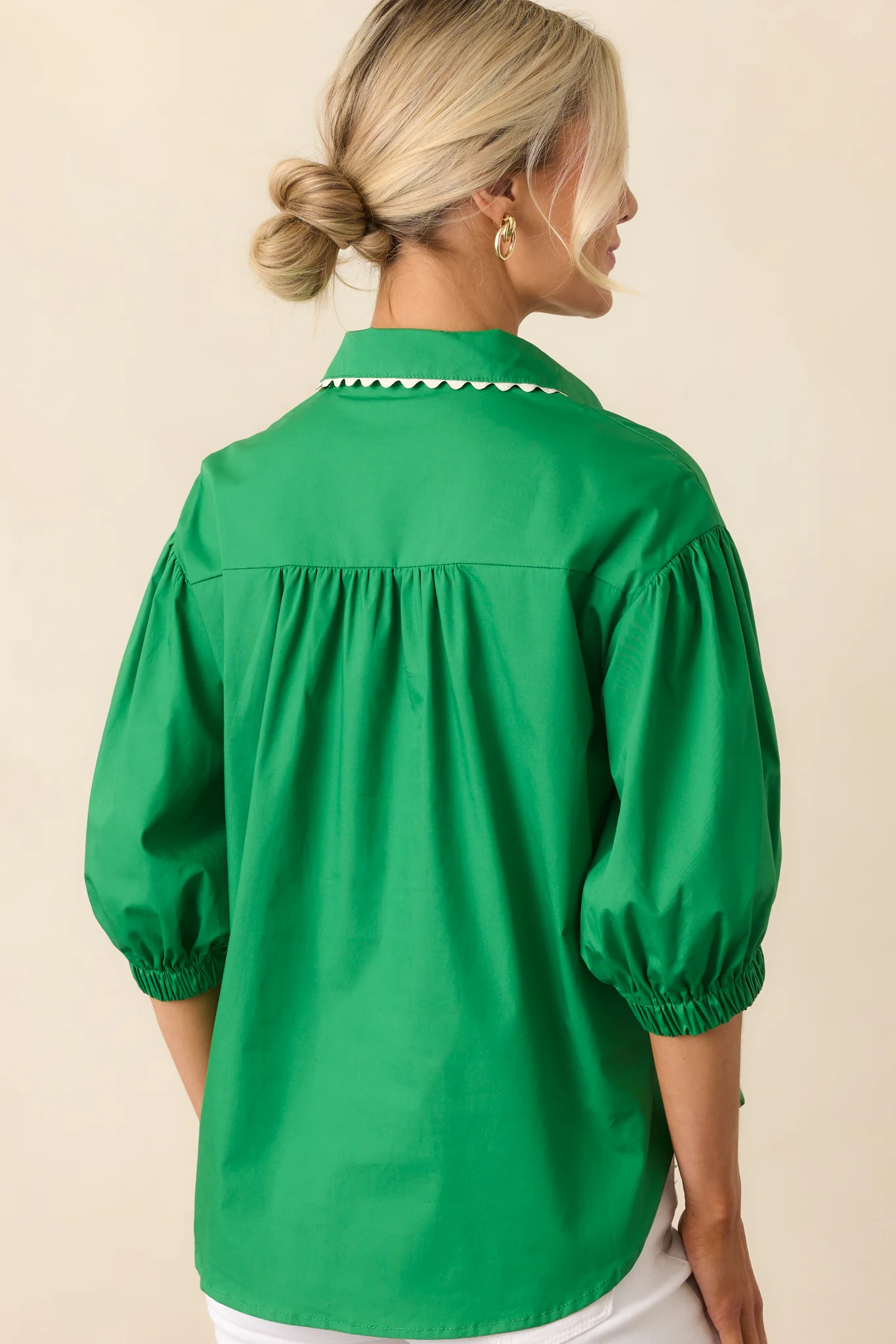 A Twist On Classic Green Cotton Button Front Top