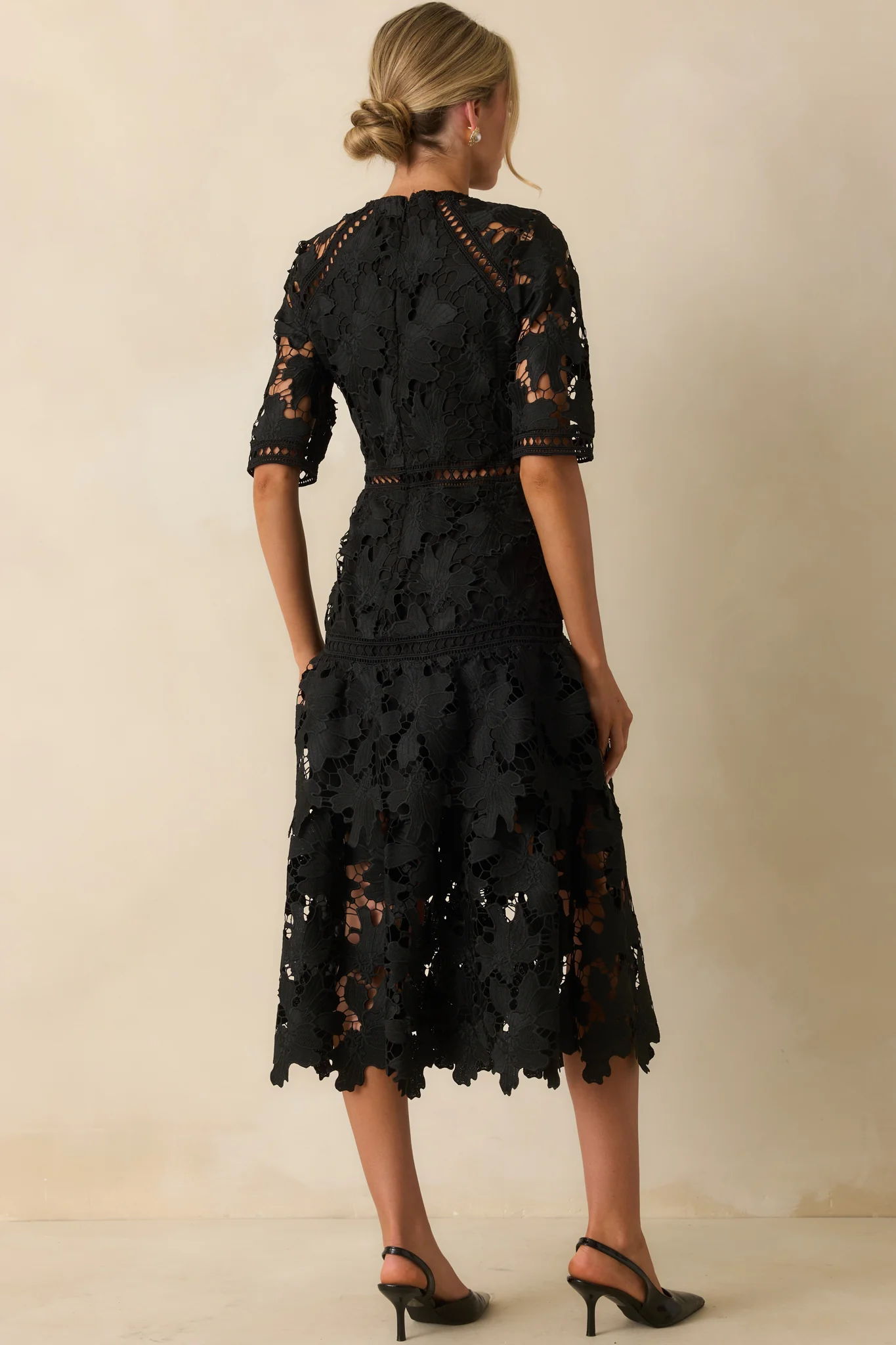 There's Nothing To It Black Lace Tiered Midi Dress