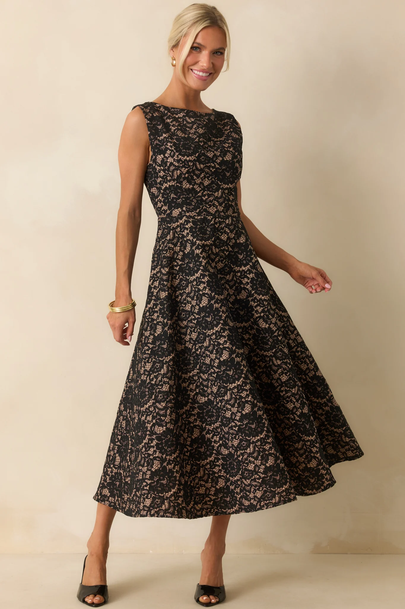 Black Floral Lace Sleeveless Maxi Dress