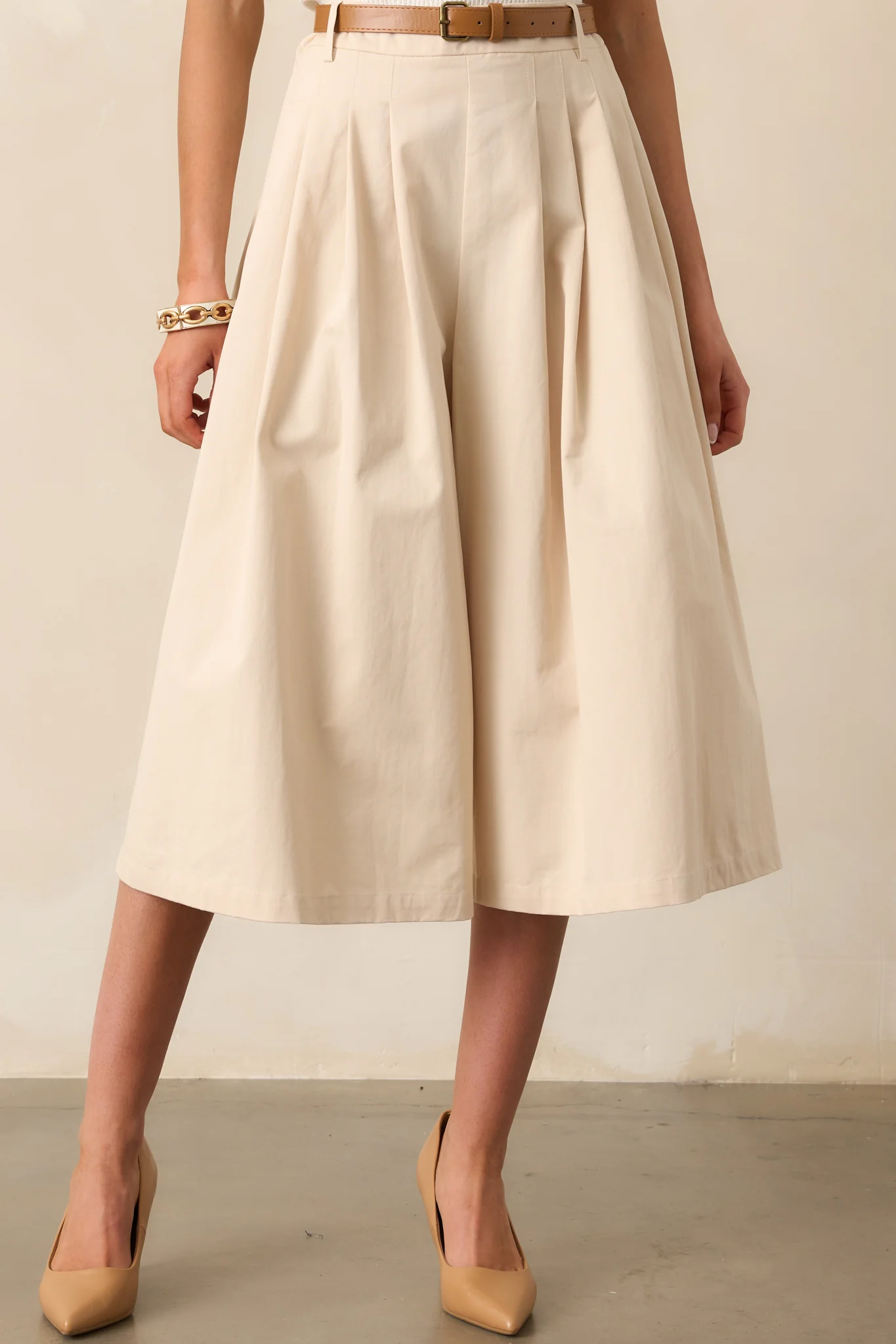 Uncharted Territory Beige Cotton Wide Leg Belted Culotte Pants