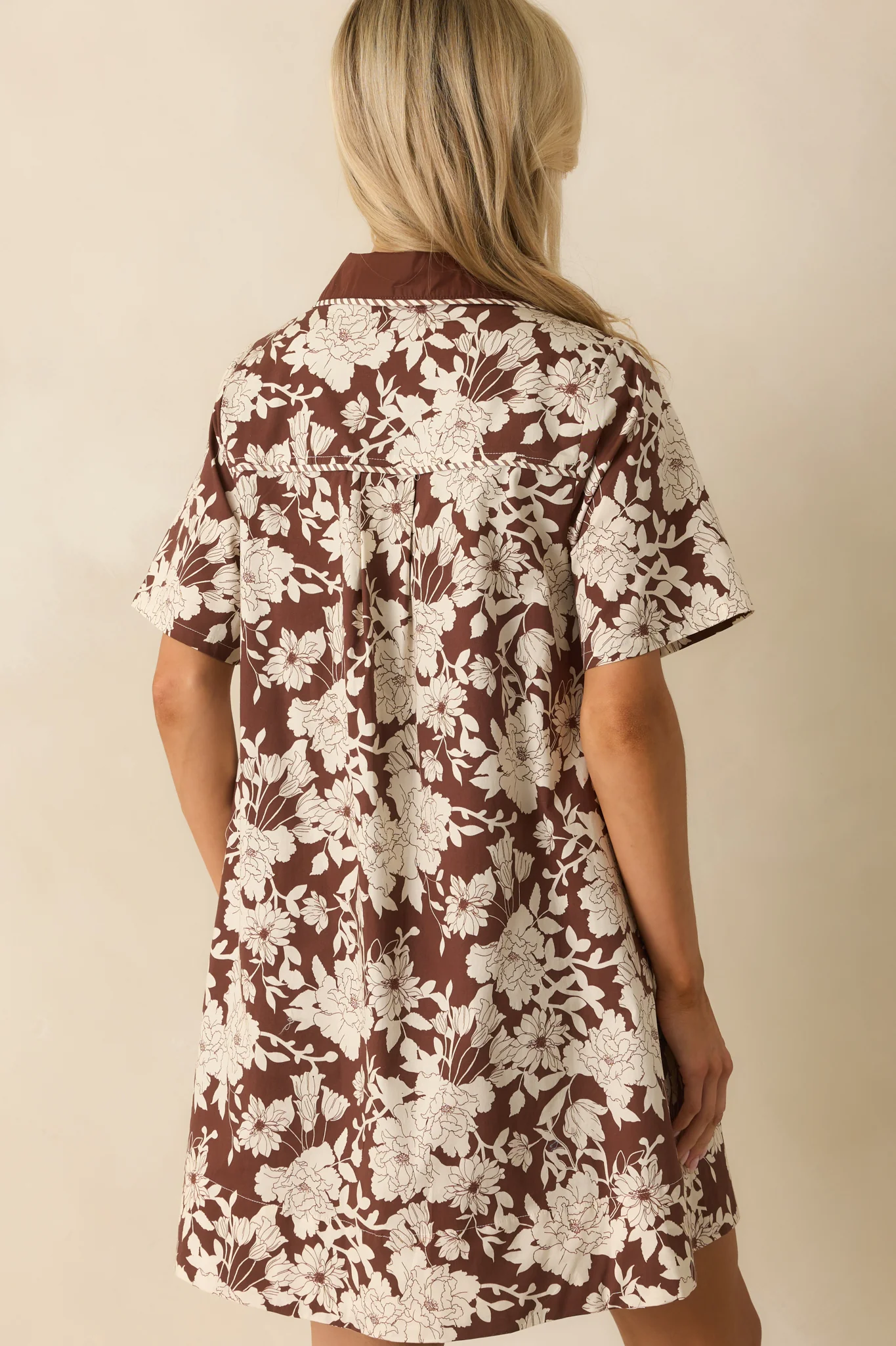 Right Where I Belong Brown Multi Floral Print Mini Shirt Dress