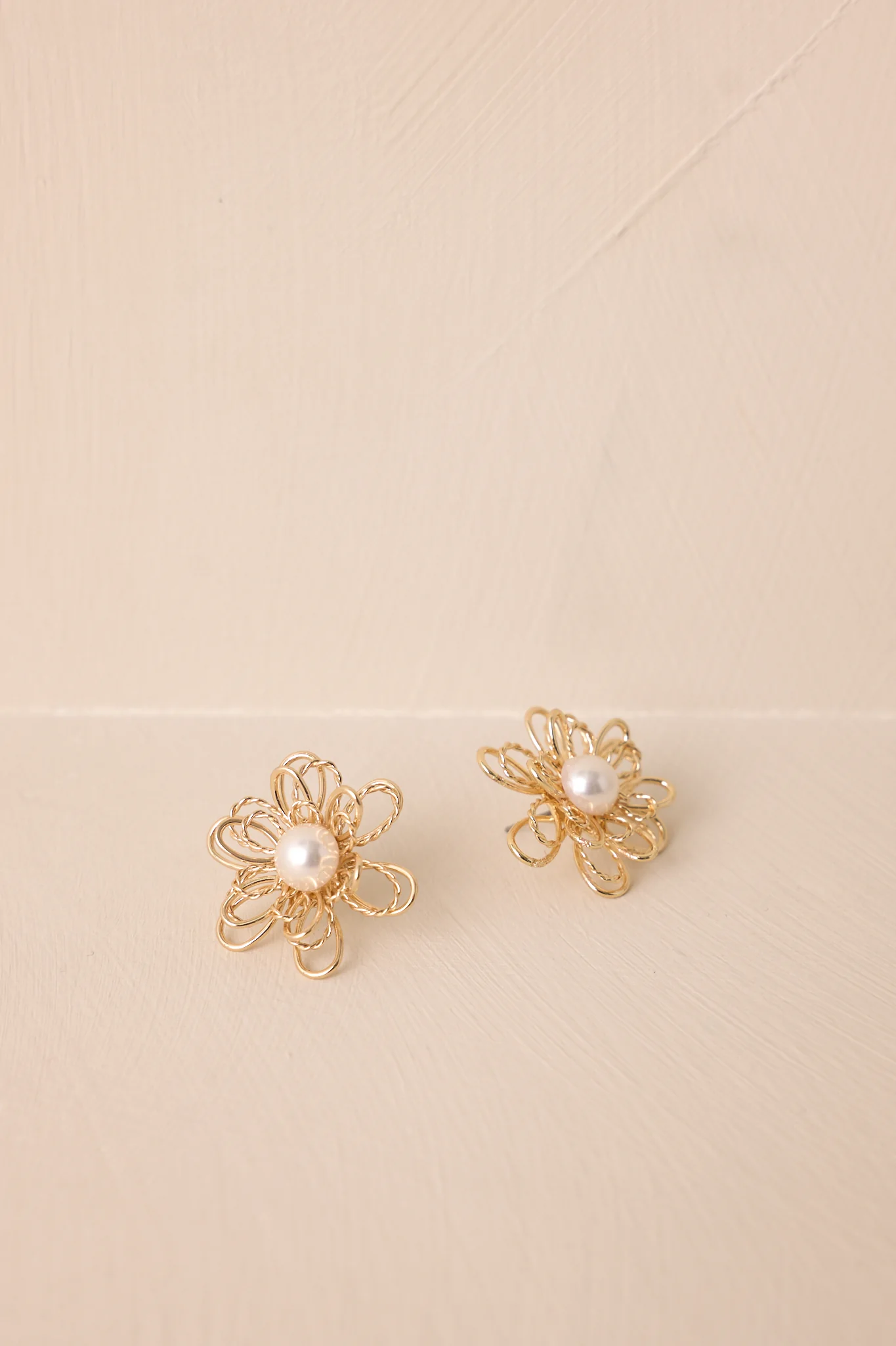 Sunlit Blossoms Gold & Ivory Pearl Flower Earrings