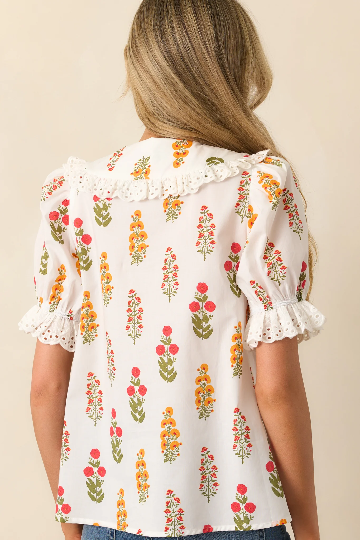 Some Things Take Time Red Floral Cotton Button Front Top