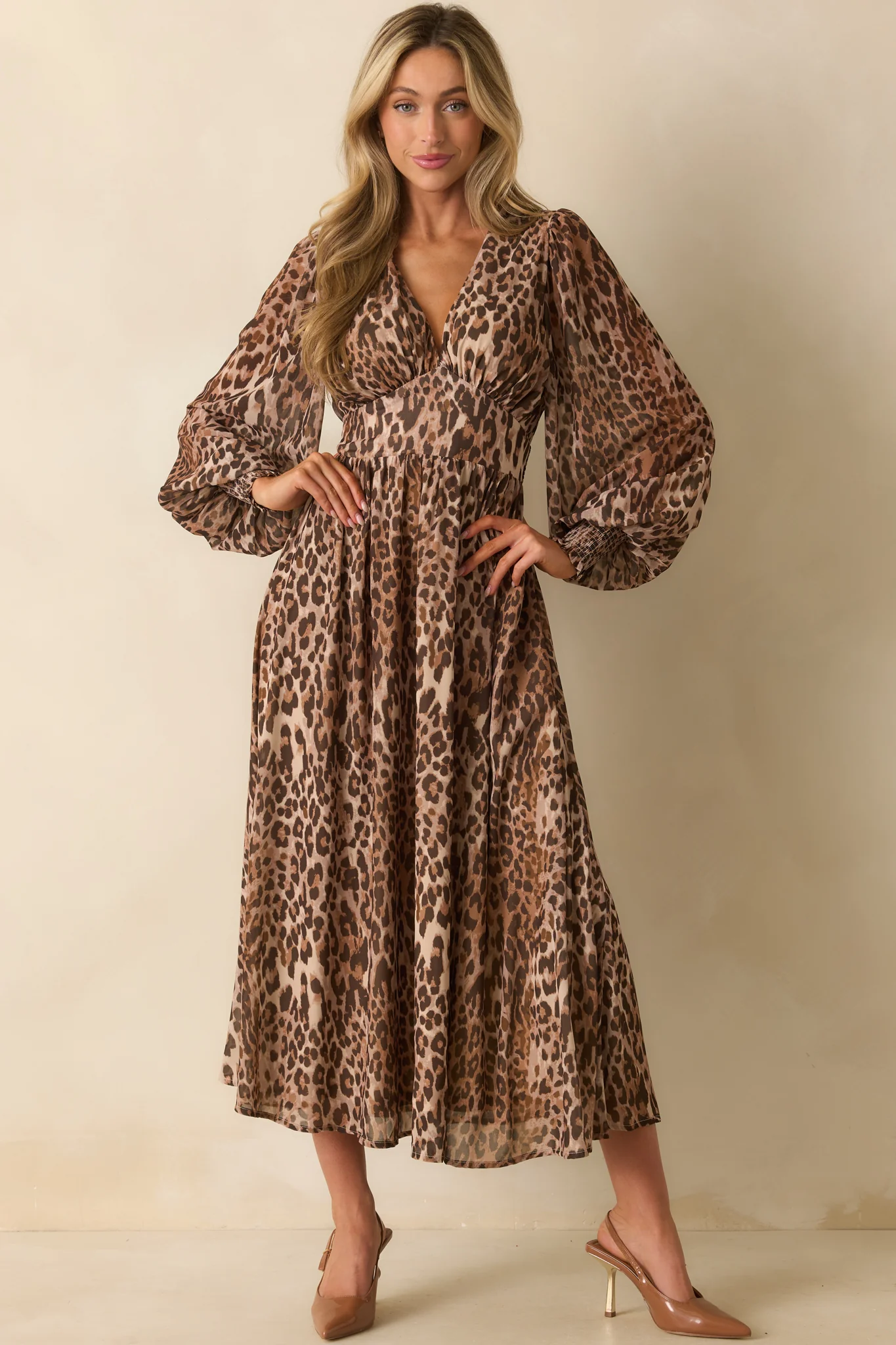 Brown Leopard Print Chiffon Maxi Dress