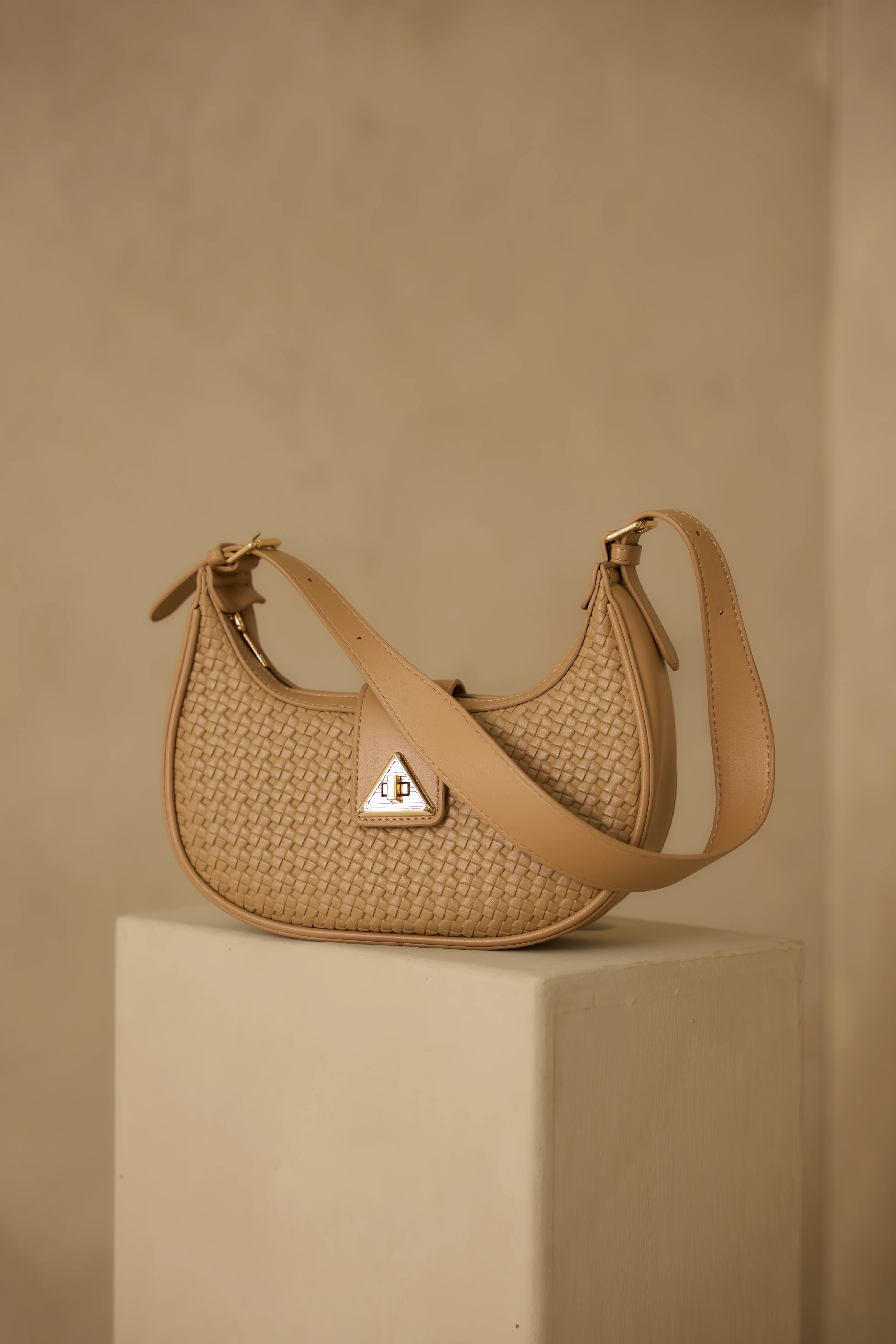 Trust Me On This One Beige Woven Faux Leather Handbag