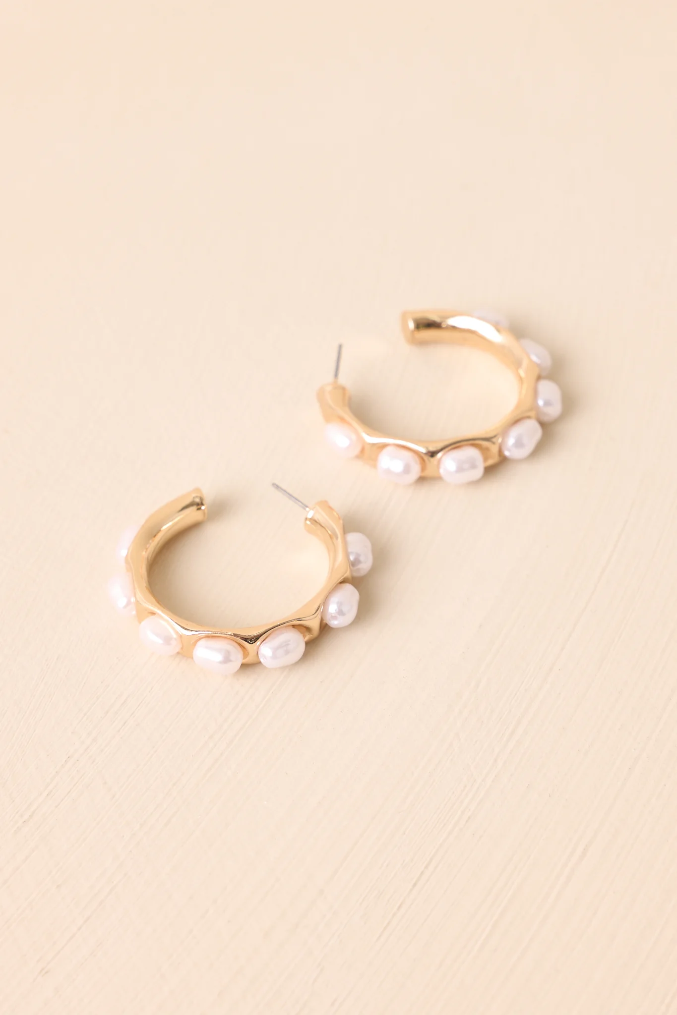 Trust The Process Ivory Pearl Gold Hoop Earrings