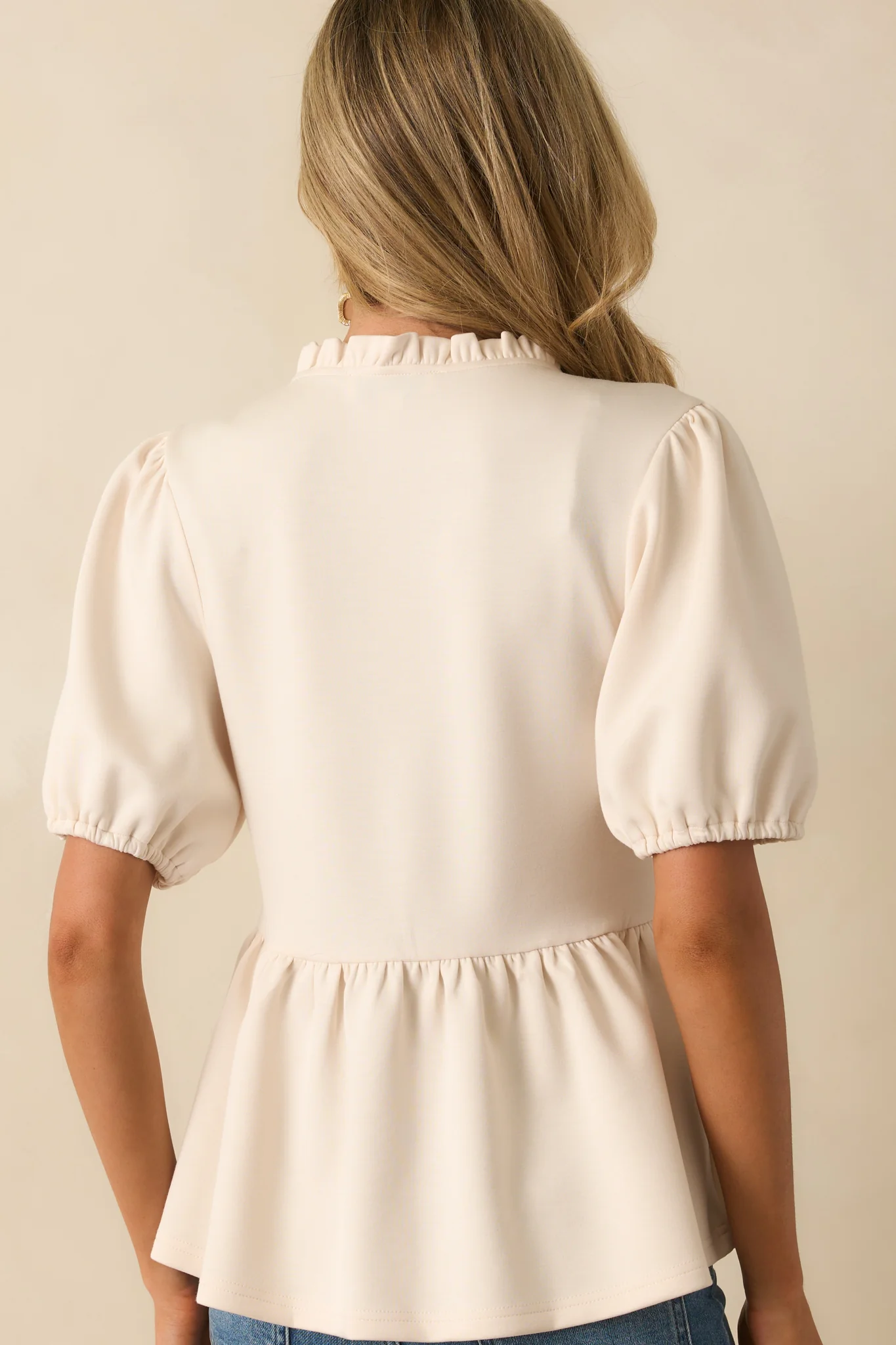 Getting A Fresh Start Ivory Puff Sleeve Ruffle Peplum Top