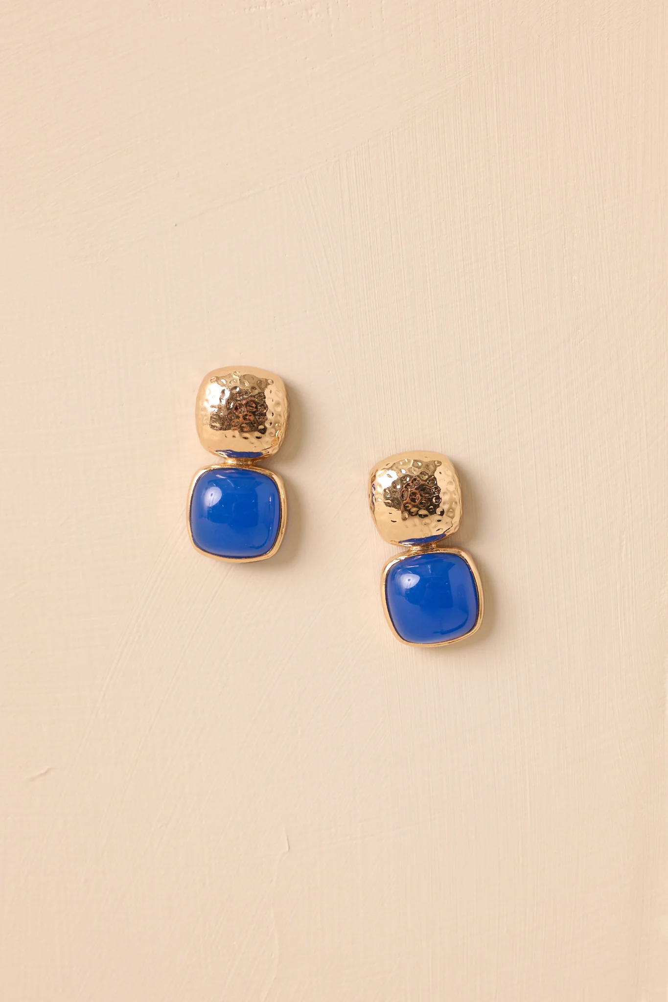 Blissful Days Blue Stone Gold Textured Drop Earrings