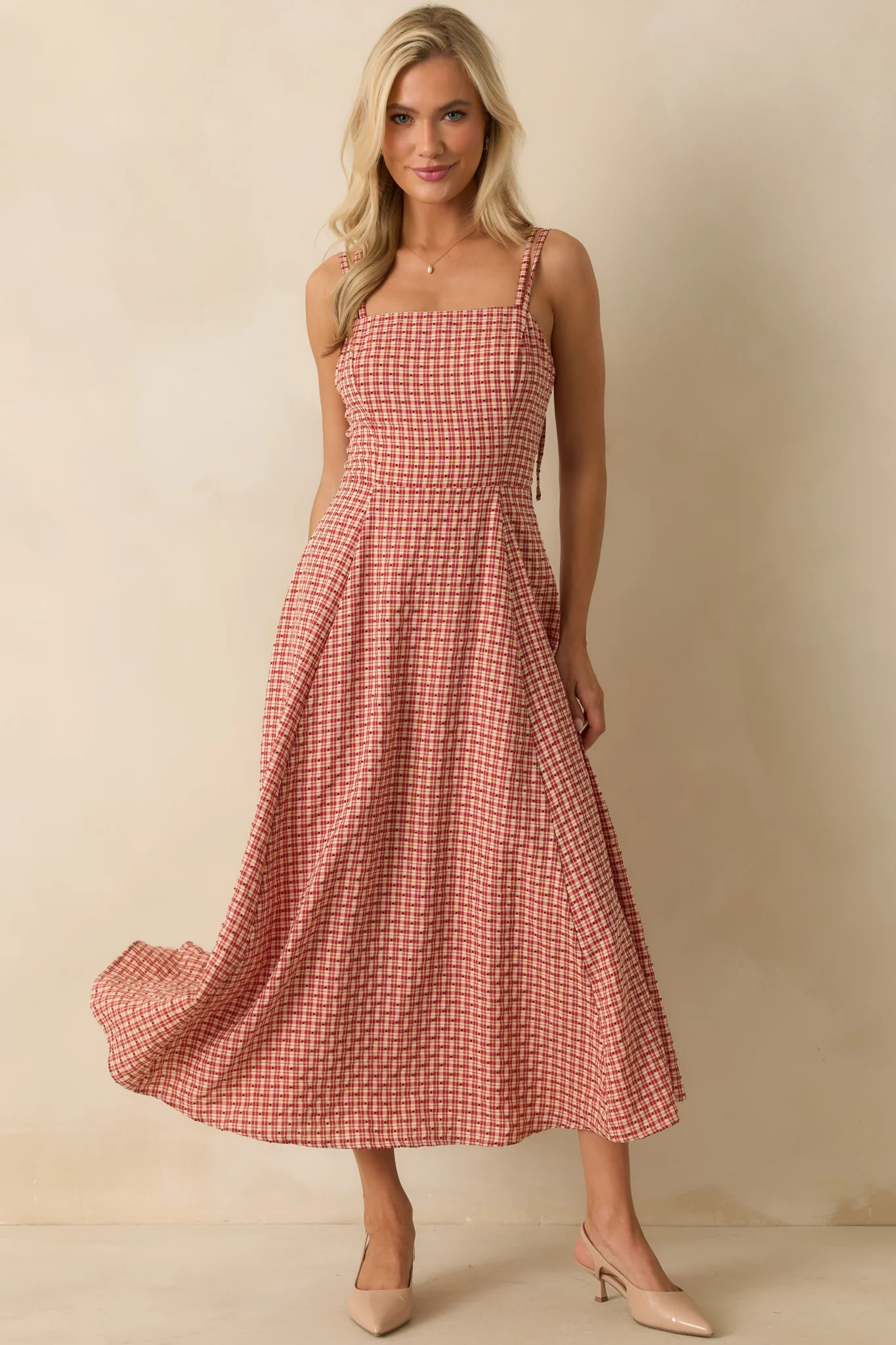 So Much To Say Red Gingham Polka Dot Sleeveless Maxi Dress
