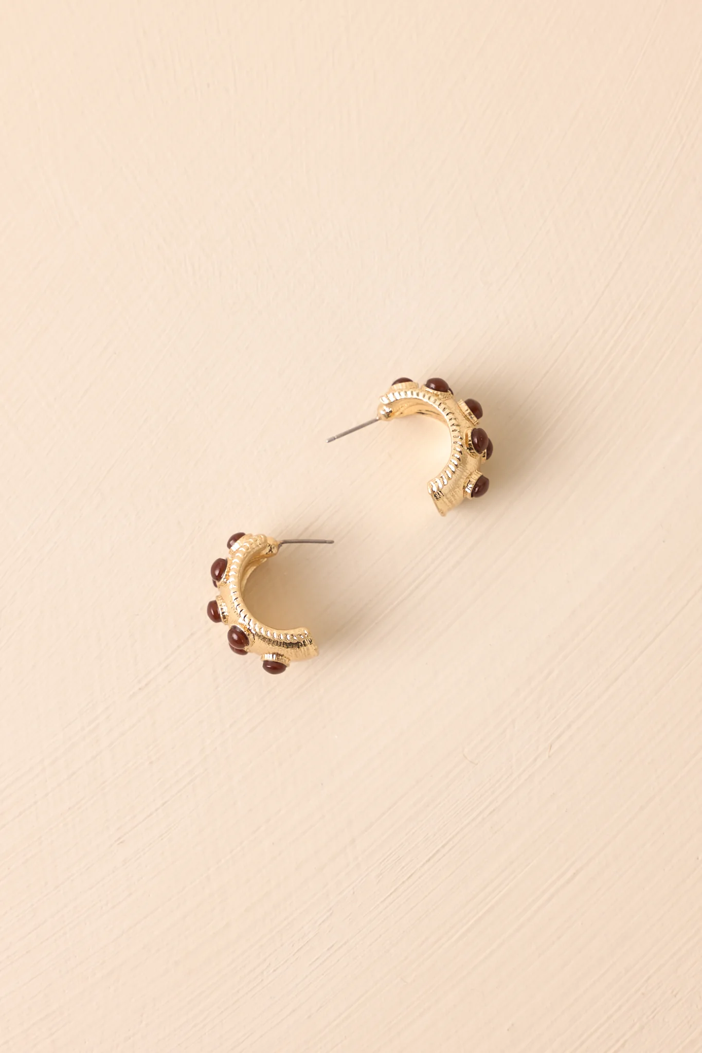 Never Out Of Place Gold Dark Brown Stone Hoop Earrings