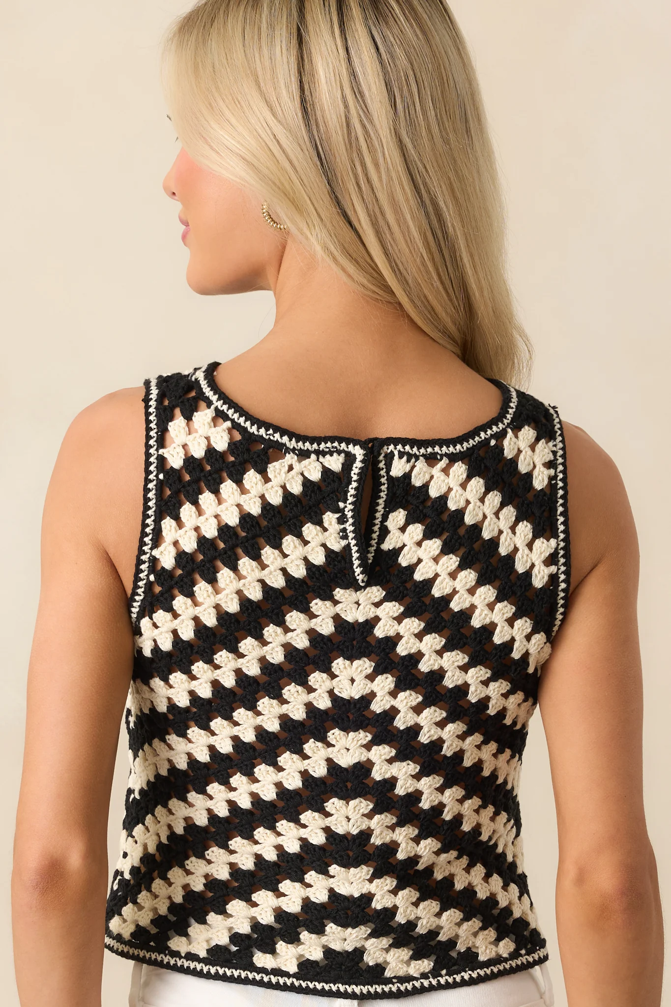 Once In A Lifetime Black Diagonal Stripe Cotton Crochet Tank Top