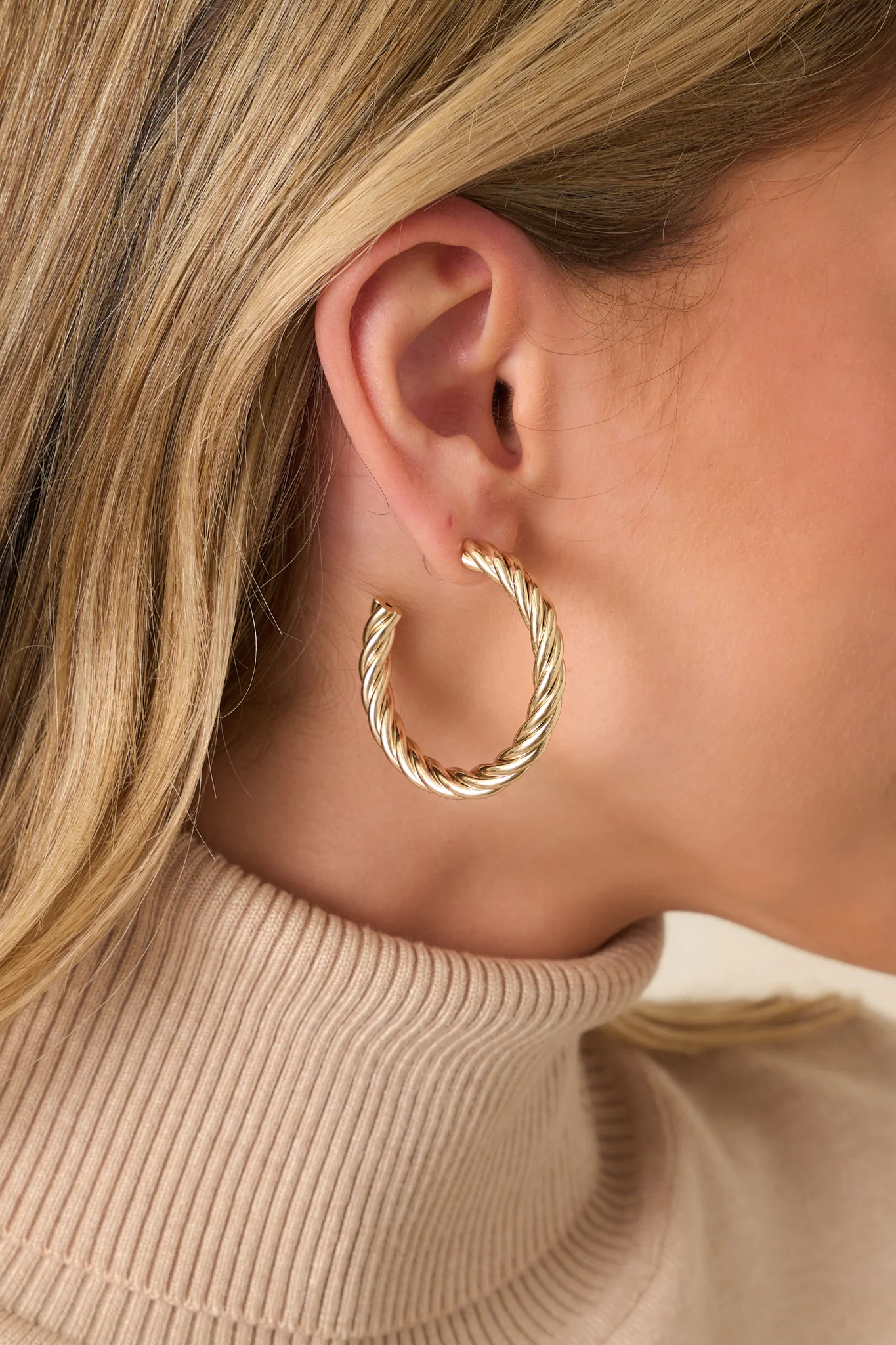In a Good Place Gold Twisted Open Hoop Earrings
