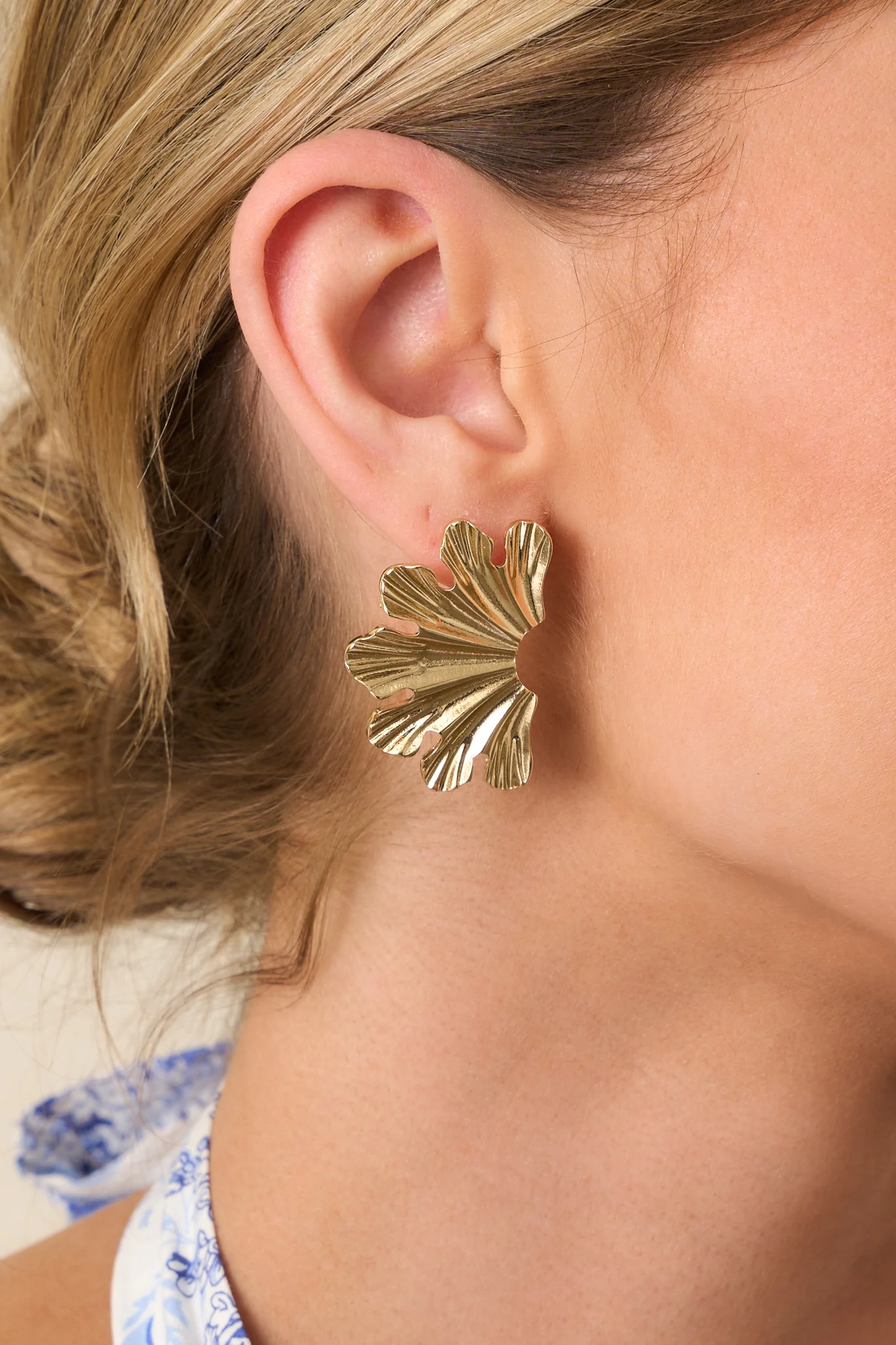 Just Another Day Gold Textured Fan Earrings