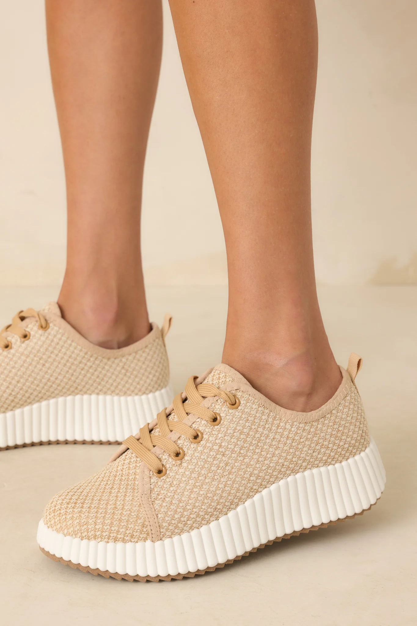 Life In The Fast Lane Tan Woven Platform Sneakers