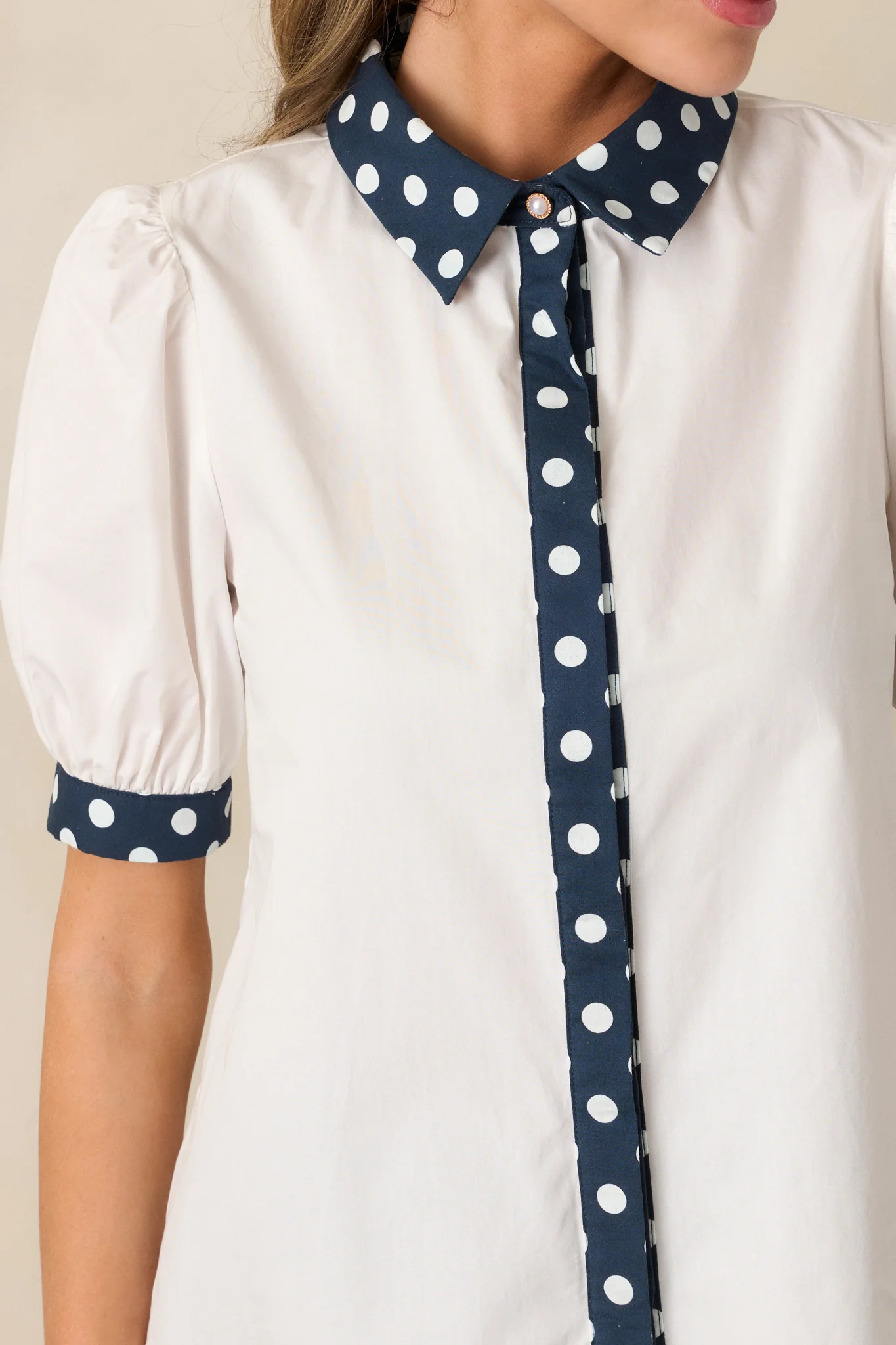 Prosperina Penny White Cotton Button Front Top
