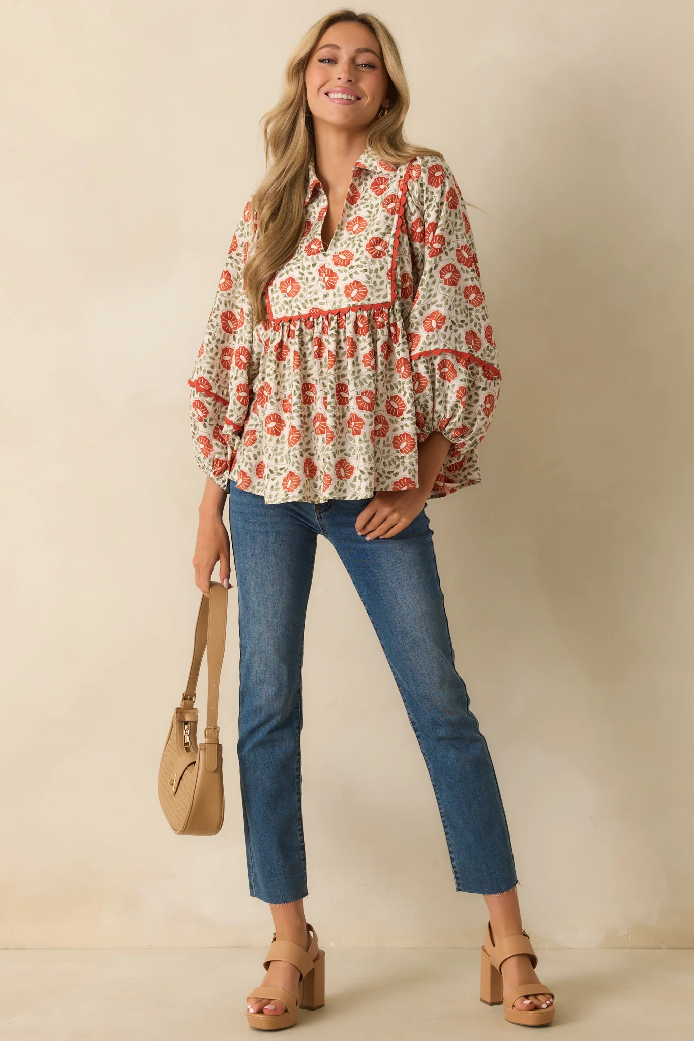 All Yours Burnt Orange Multi Floral Print Top
