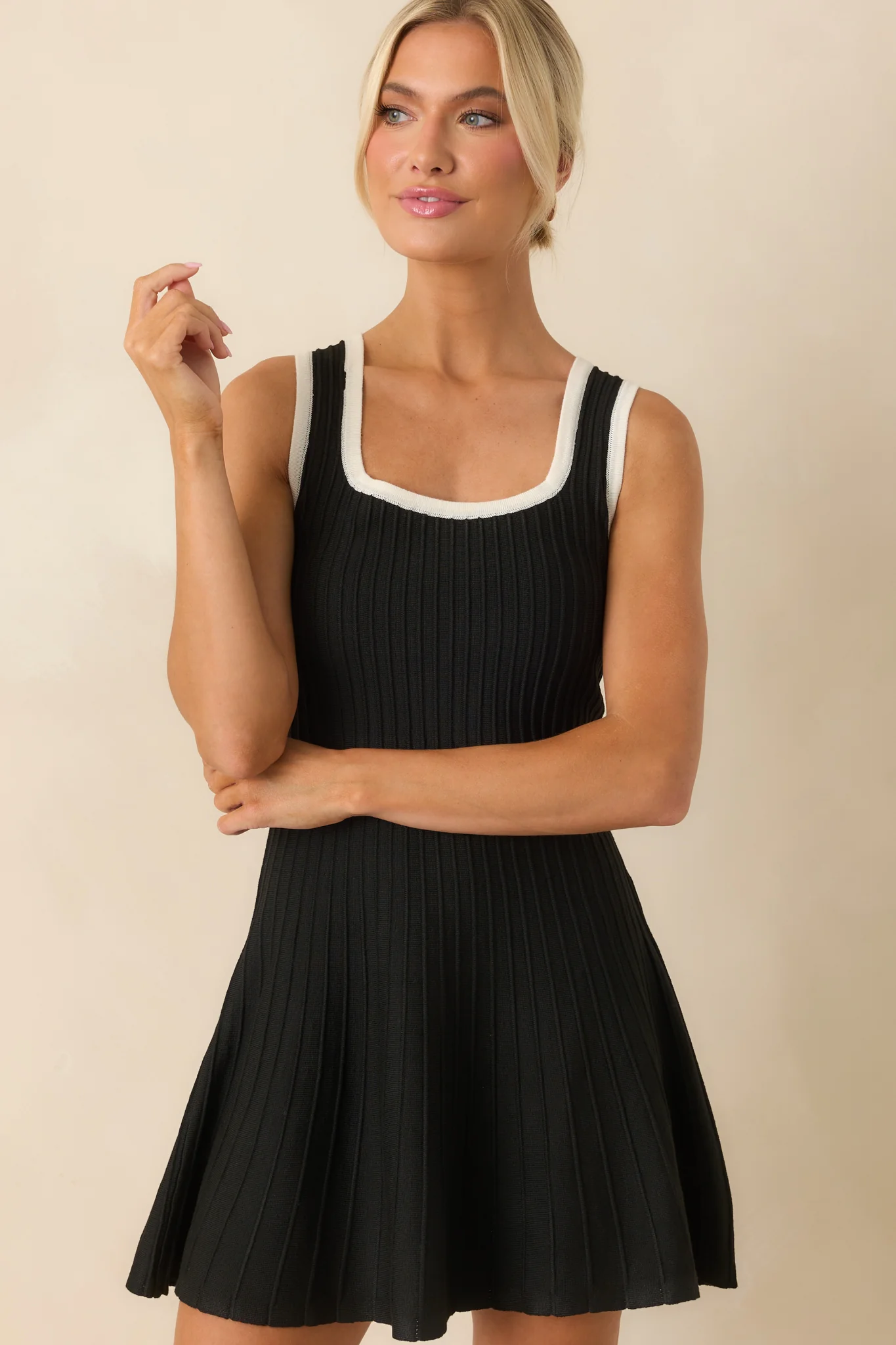 Good Either Way Black Ribbed Knit Sleeveless Mini Dress