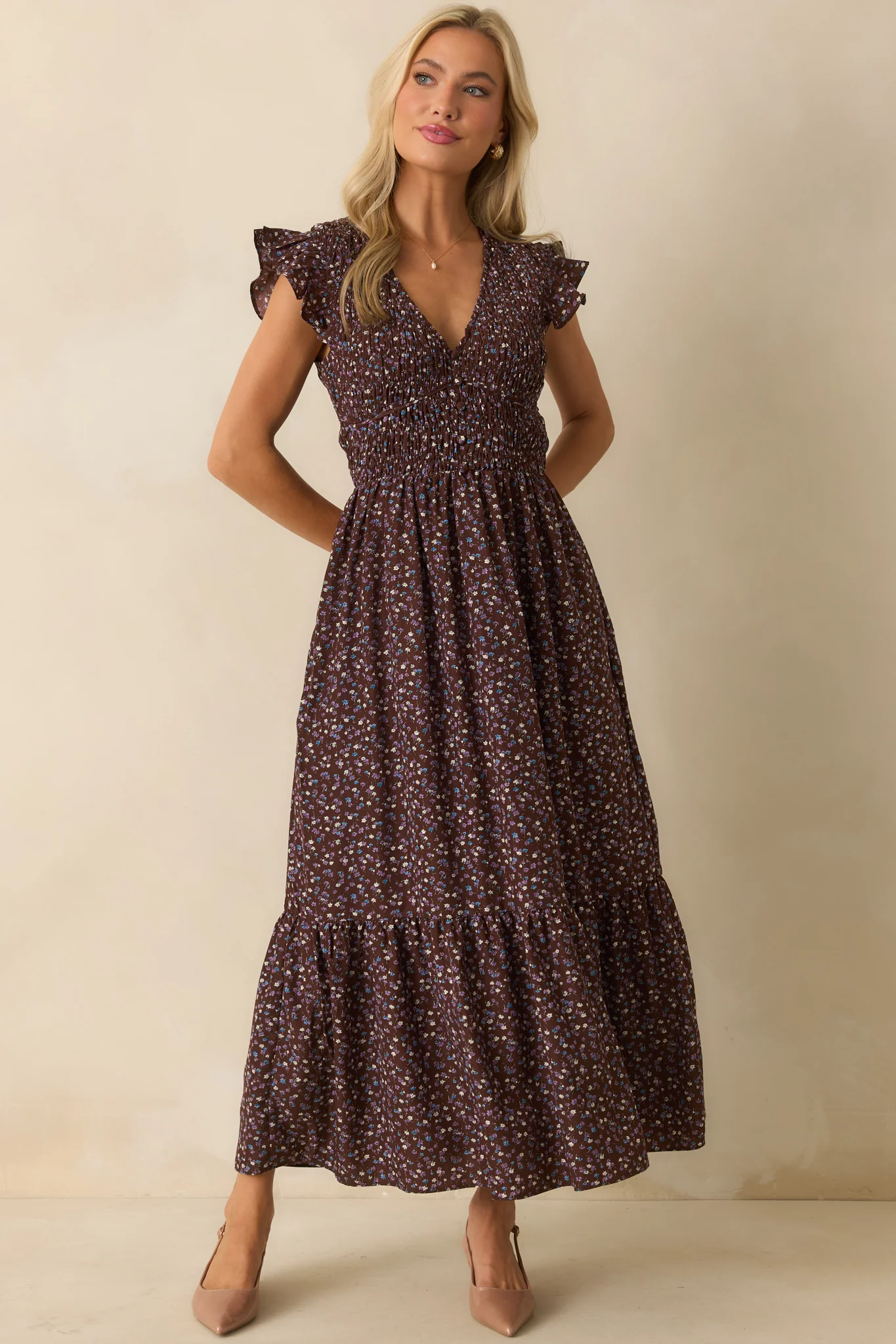 To Be Expected Chocolate Brown Multi Floral Print Maxi Dress