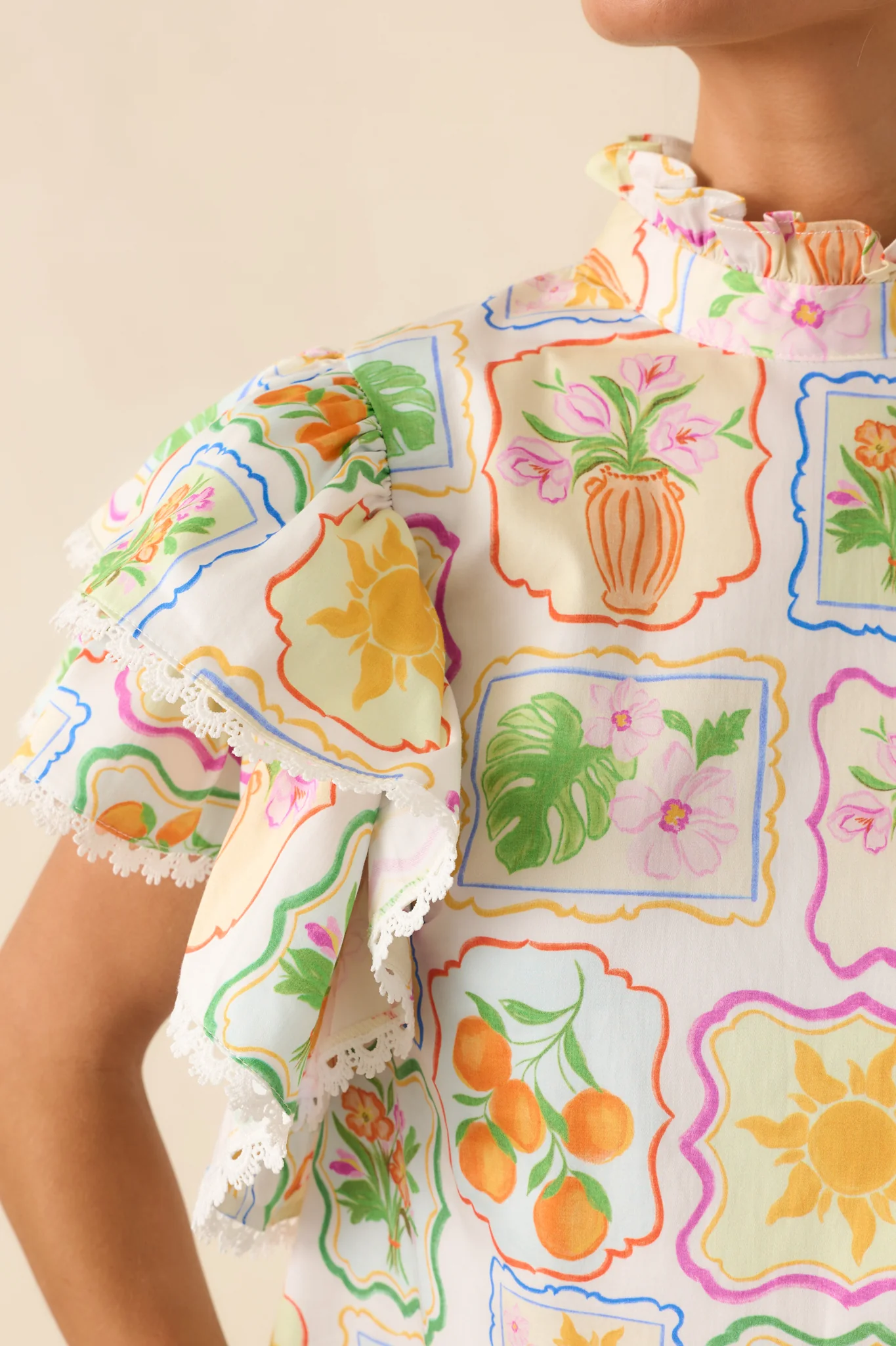 Prosperina Blair Multi Print Cotton Ruffle Top