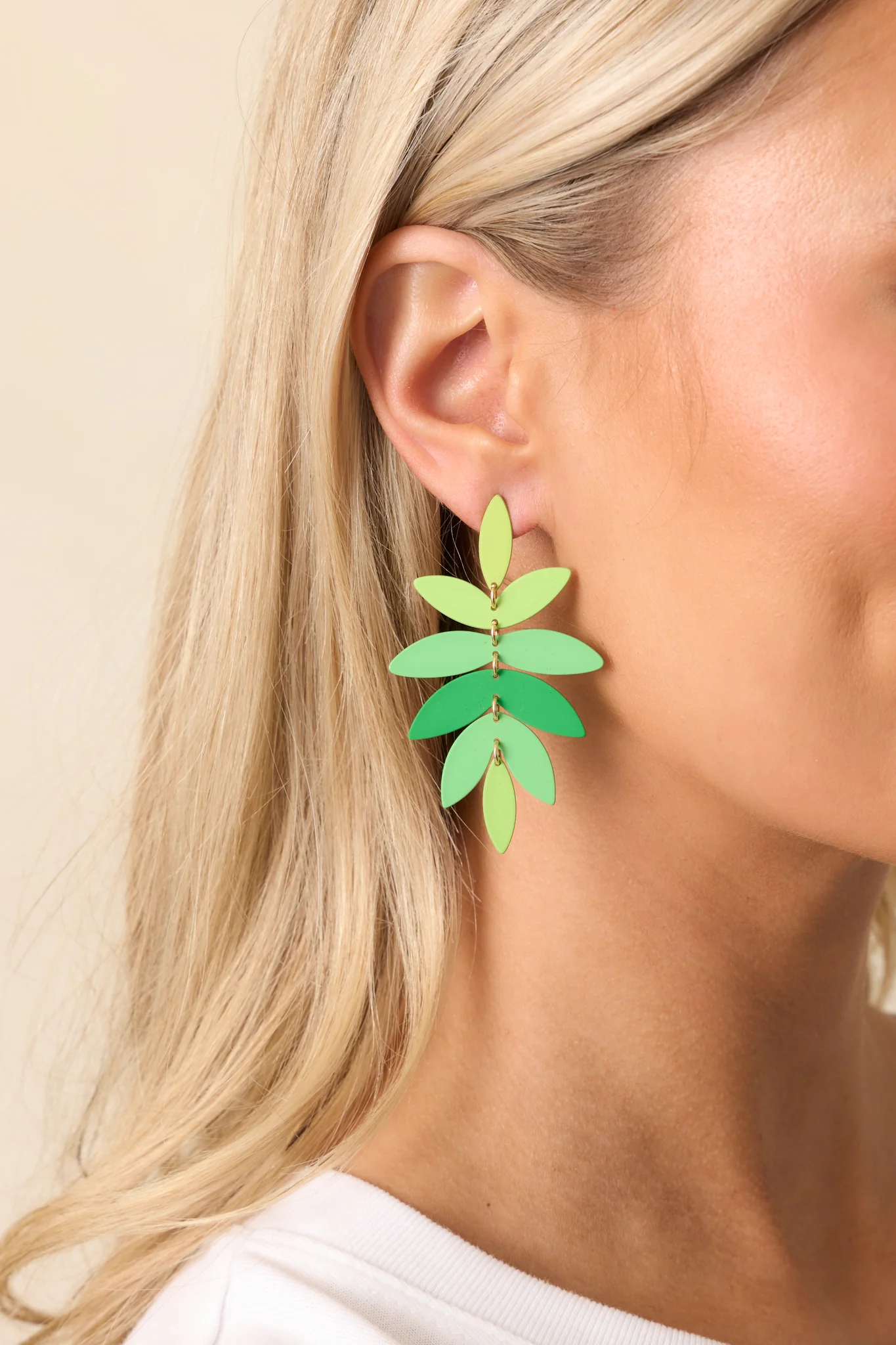 A Sense Of Calm Green Gradient Palm Leaf Earrings
