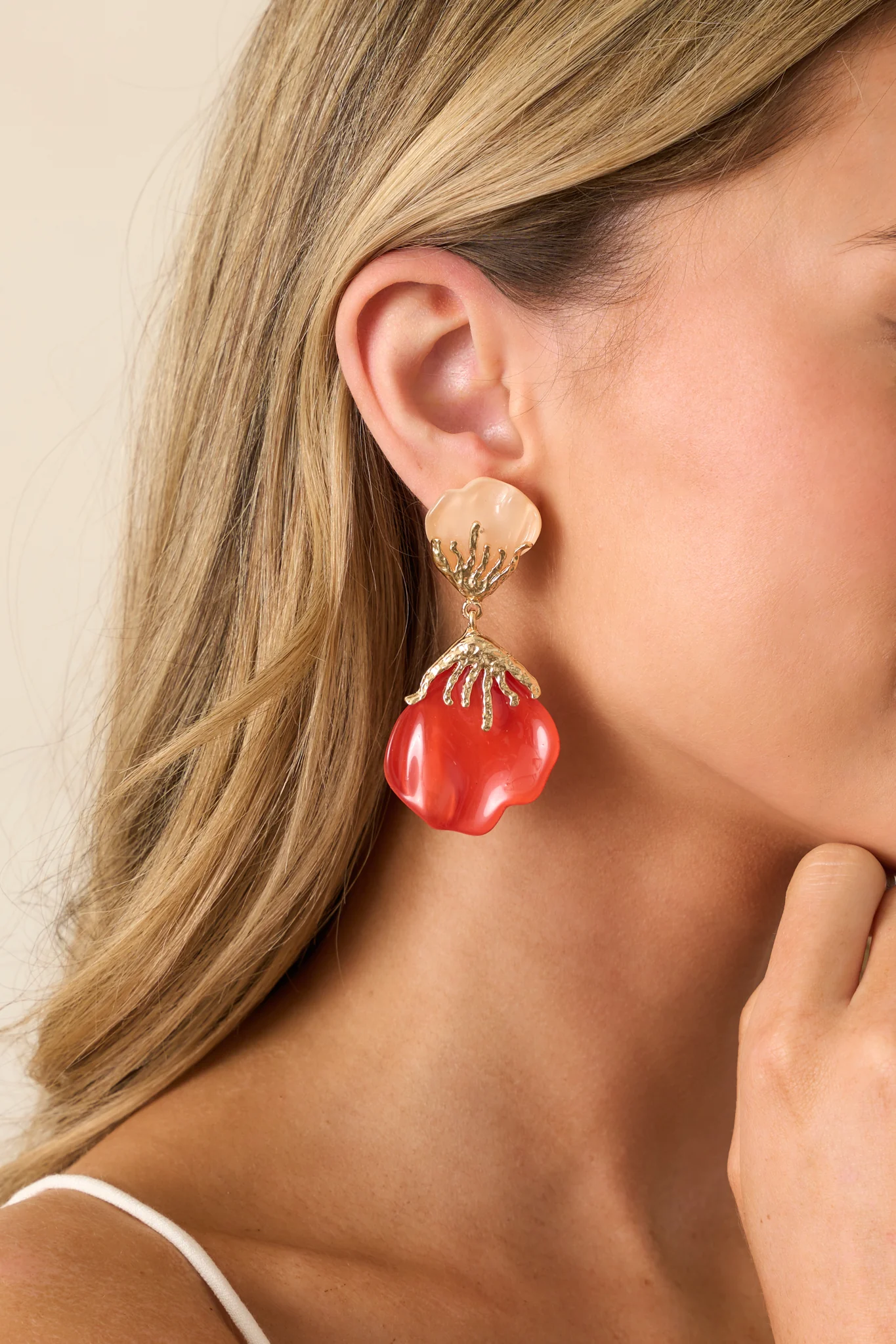 Wildflower Muse Red Coral Flower Petal Drop Earrings
