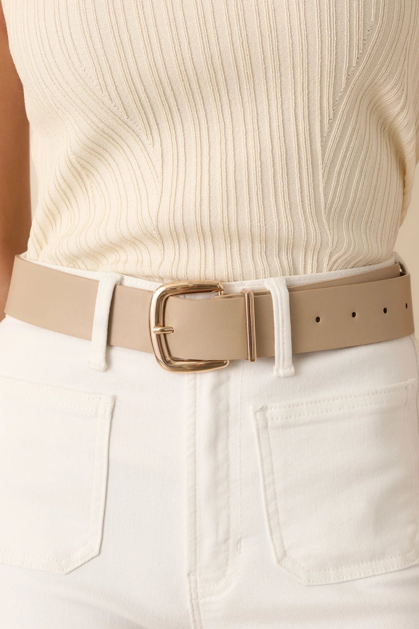 For The Right Moment Taupe Faux Leather Belt
