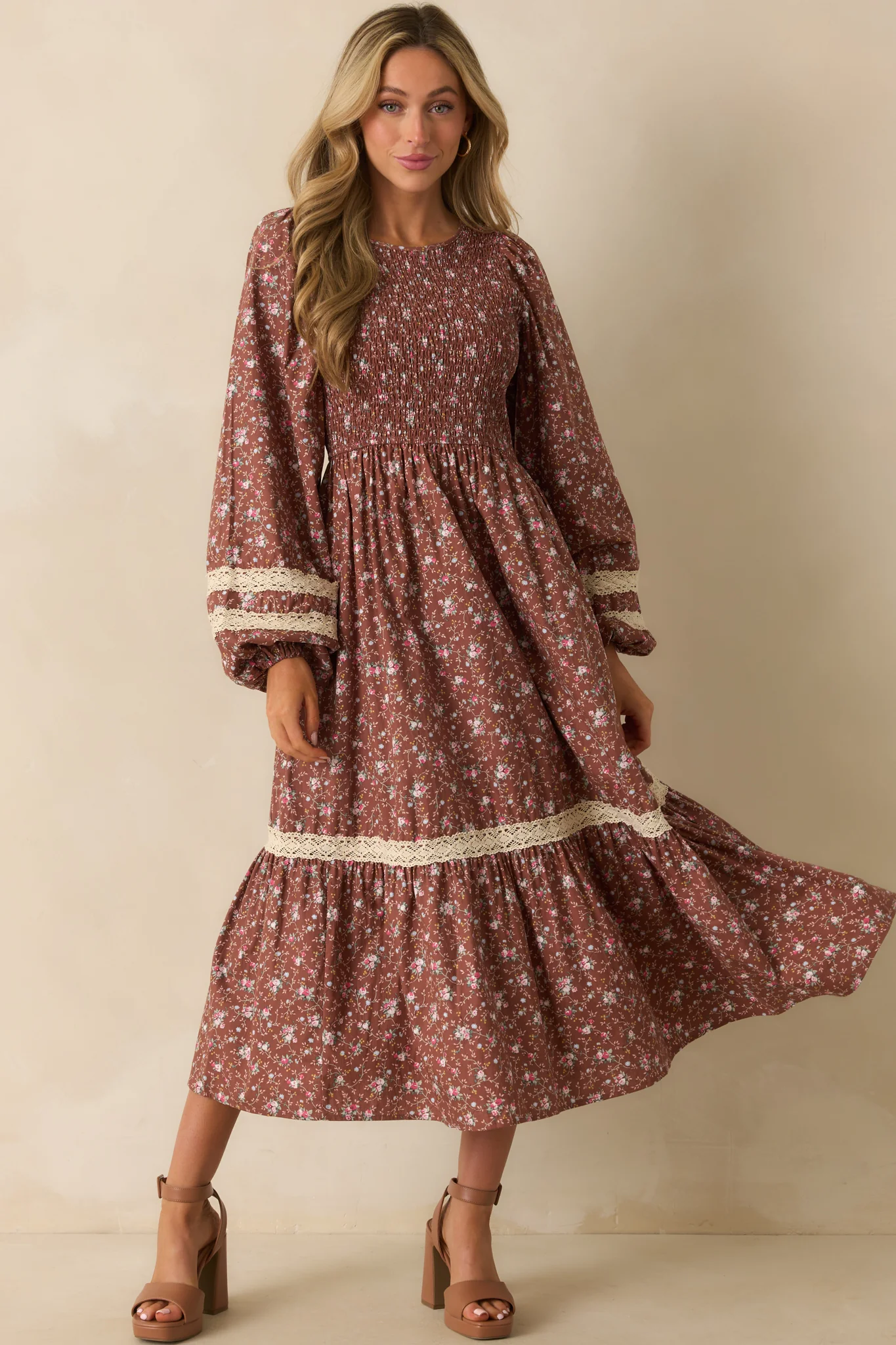 More To Come Mocha Brown Multi Floral Print Cotton Maxi Dress