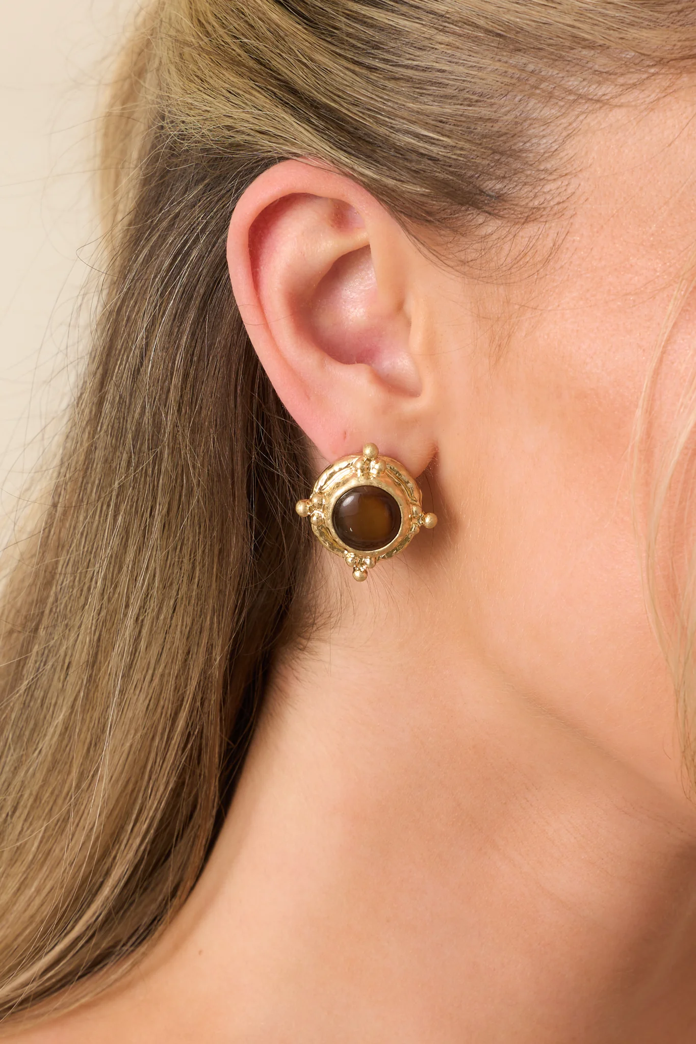 Tied It All Together Textured Brown Stone Stud Earrings