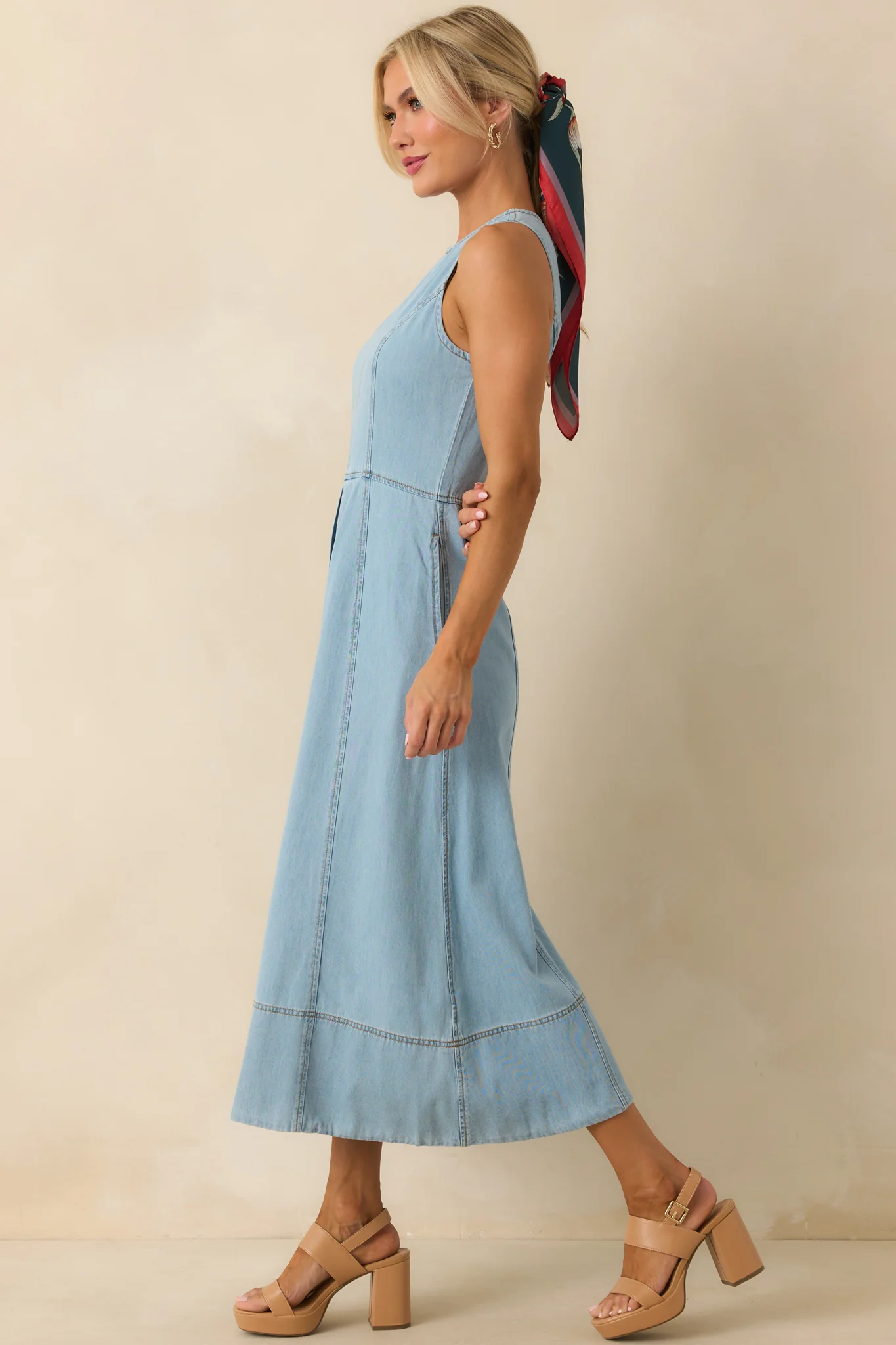 Staple The Label Light Wash Amelia Chambray Midi Dress