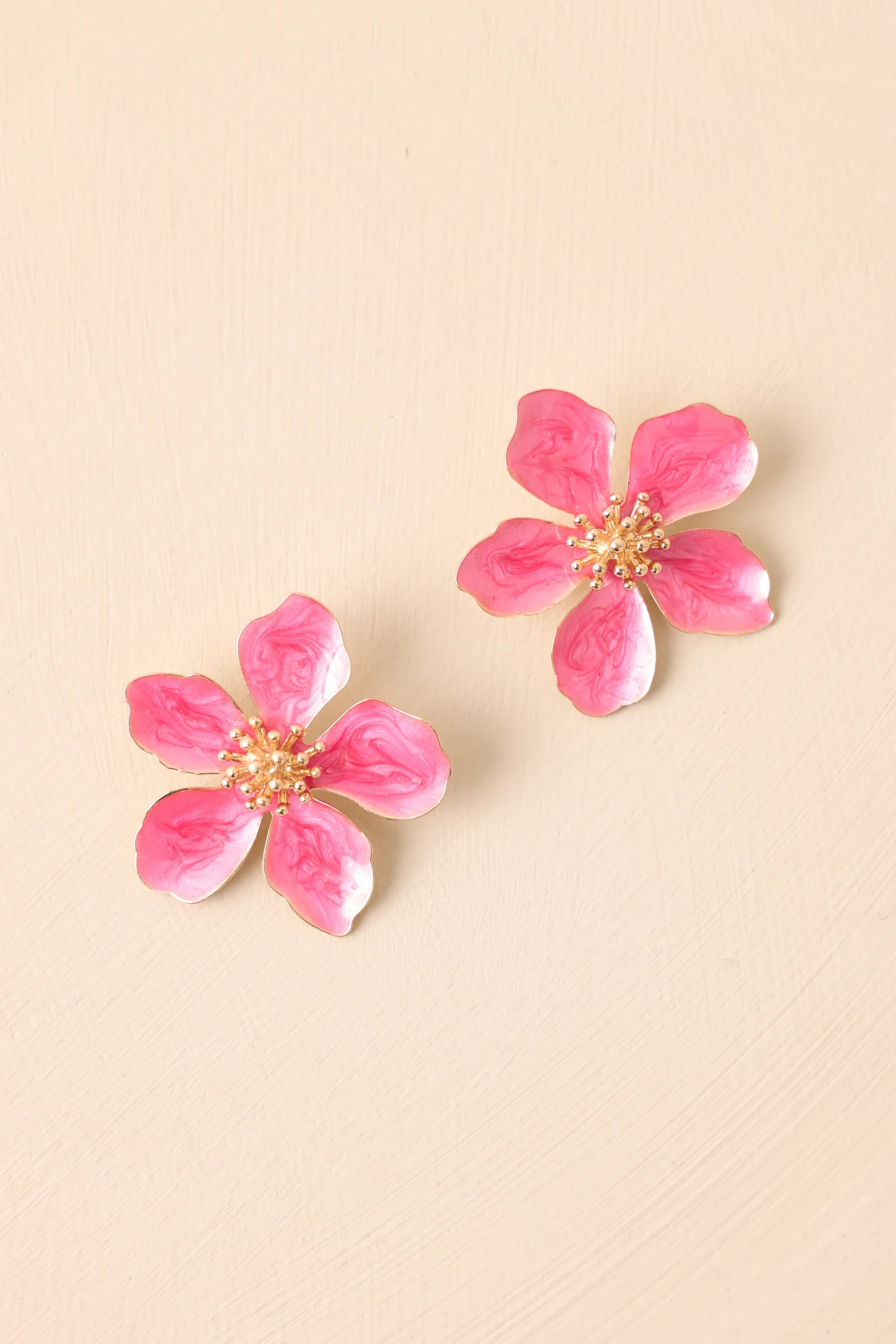 Rooftop Garden Fuchsia Pink Pearlescent Flower Earrings