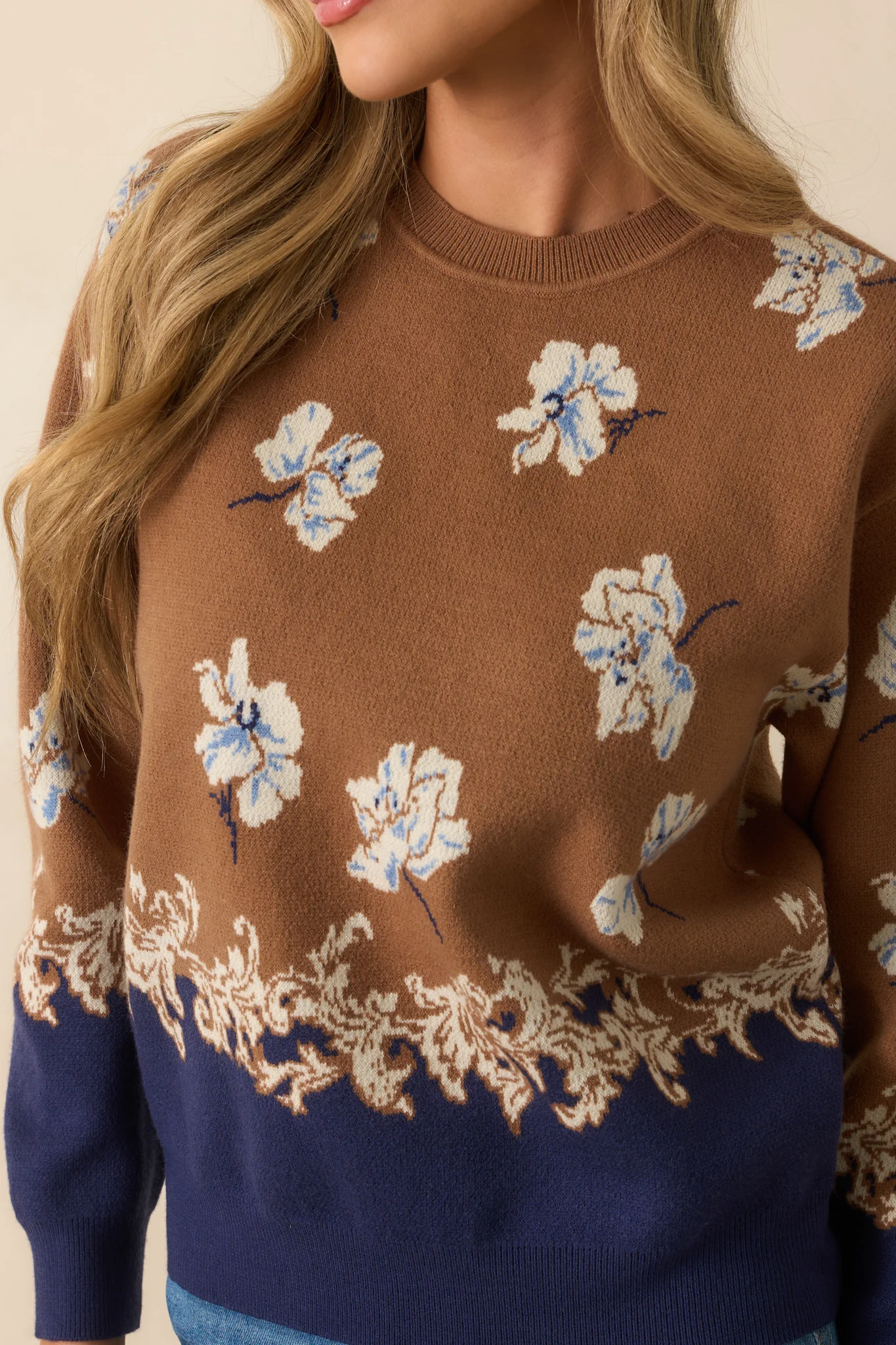 That’s How I See It Caramel Brown Multi Floral Jacquard Knit Sweater