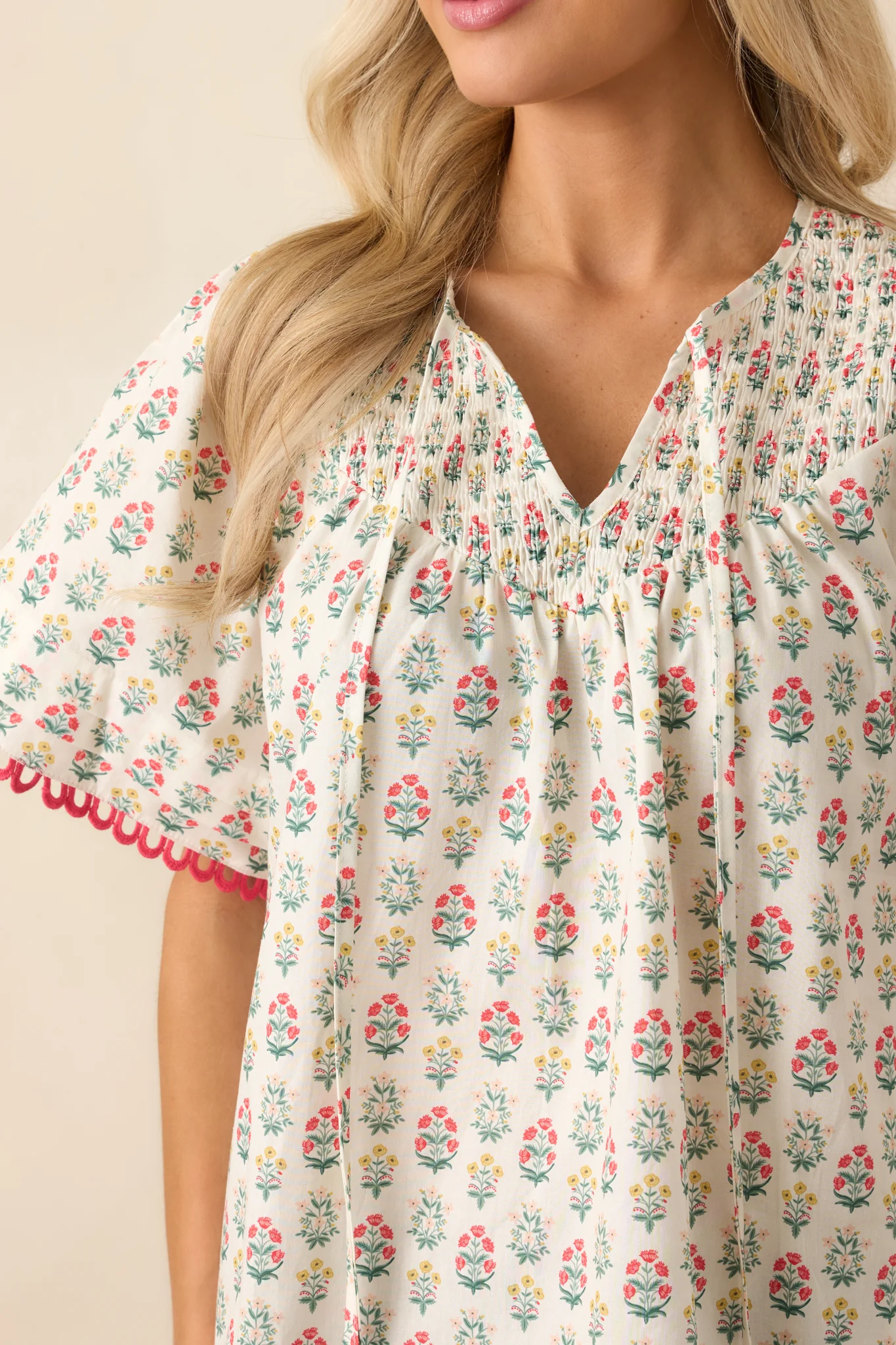 These Are The Good Times Red Floral Cotton Short Sleeve Top