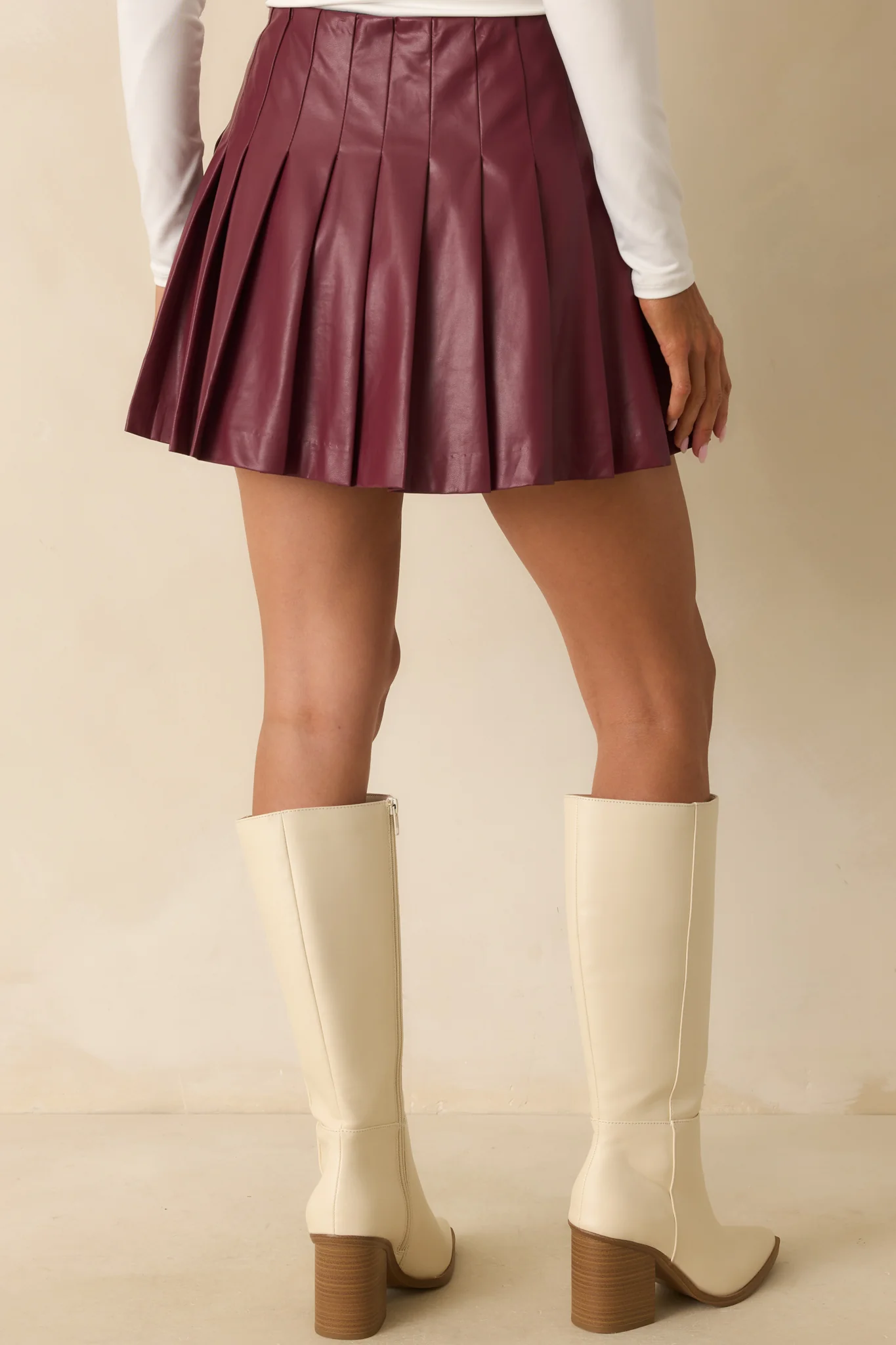 Comes Down To This Wine Red Faux Leather Pleated Mini Skirt