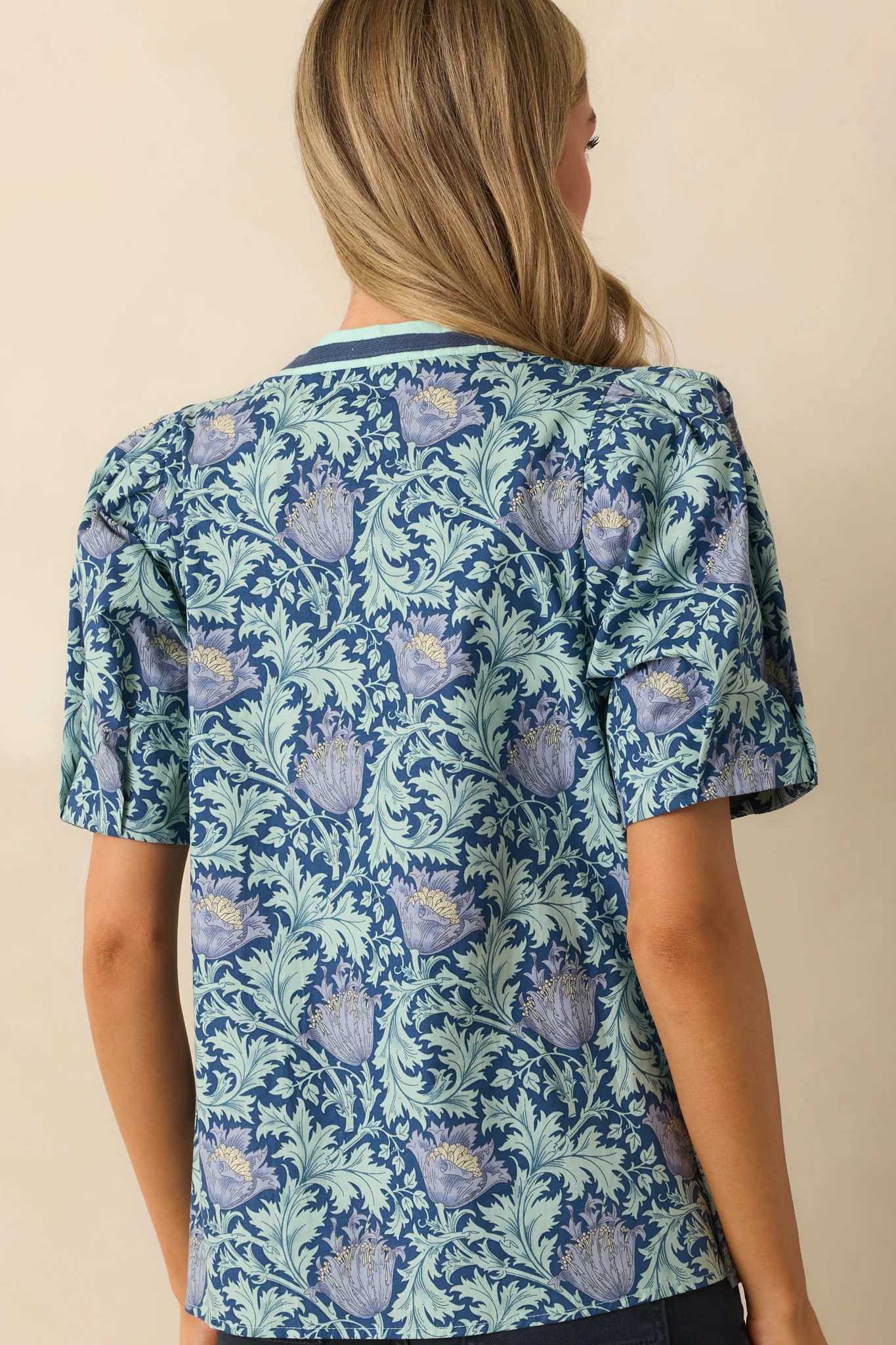 Nothing To Add Navy Multi Floral Print Cotton Puff Sleeve Top