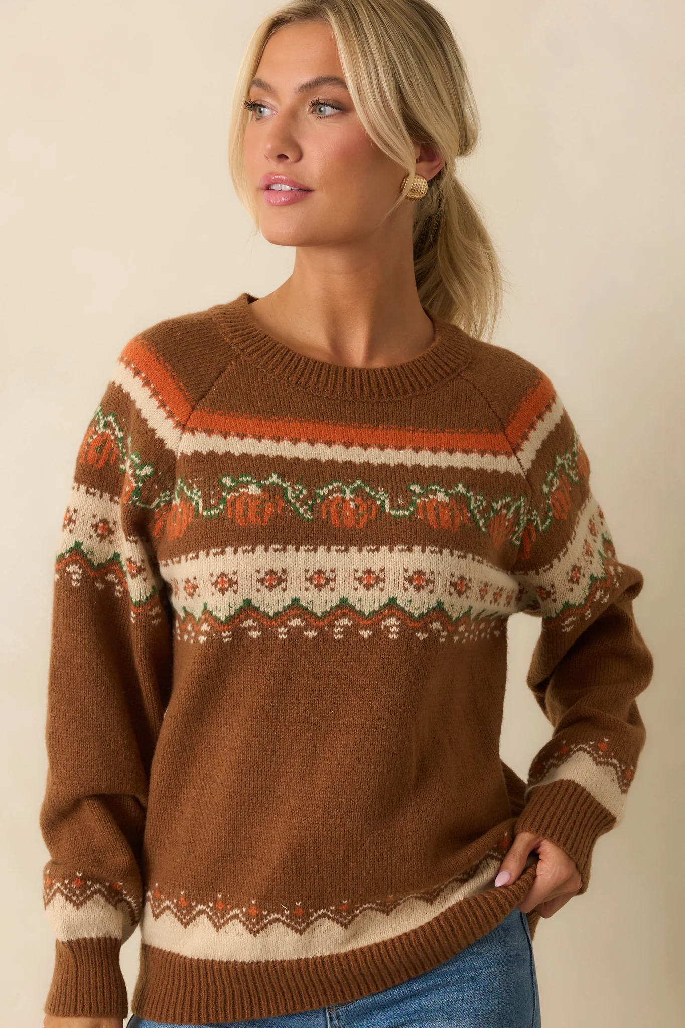 Brown Pumpkin Fair Isle Knit Sweater