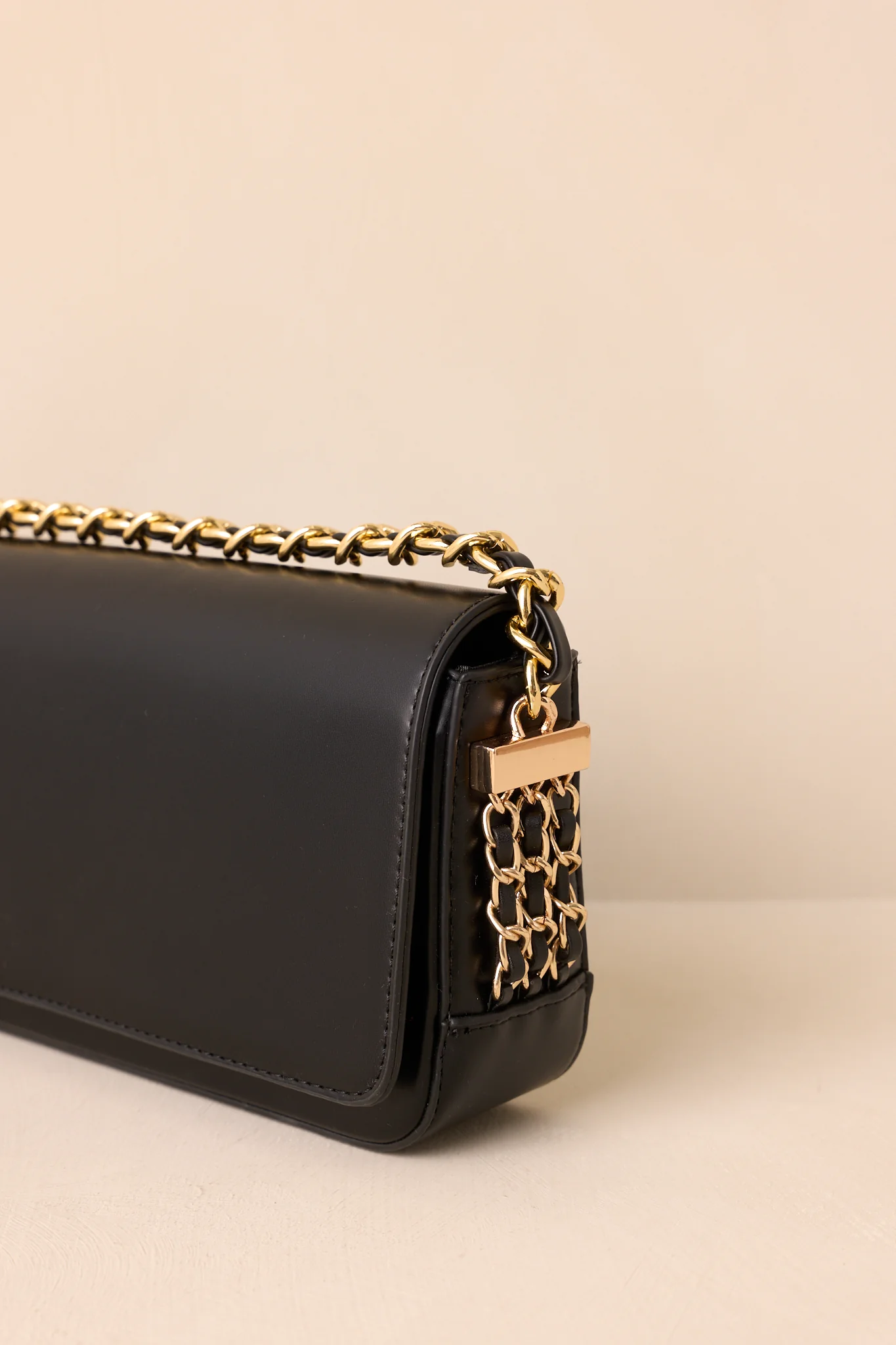 A Subtle Reminder Black Faux Leather Baguette Handbag
