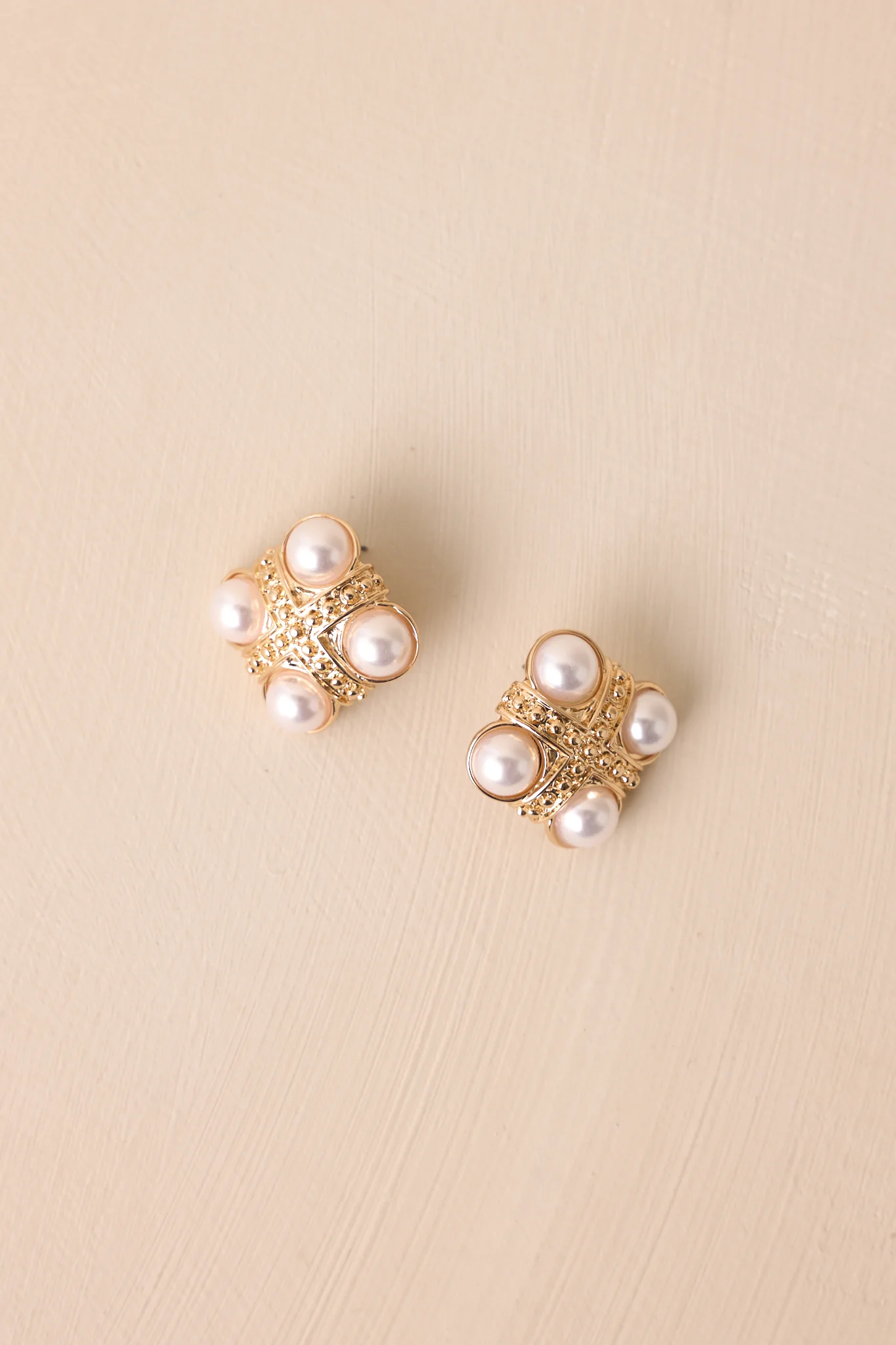 Shine Bright Gold & Ivory Pearl Textured Earrings