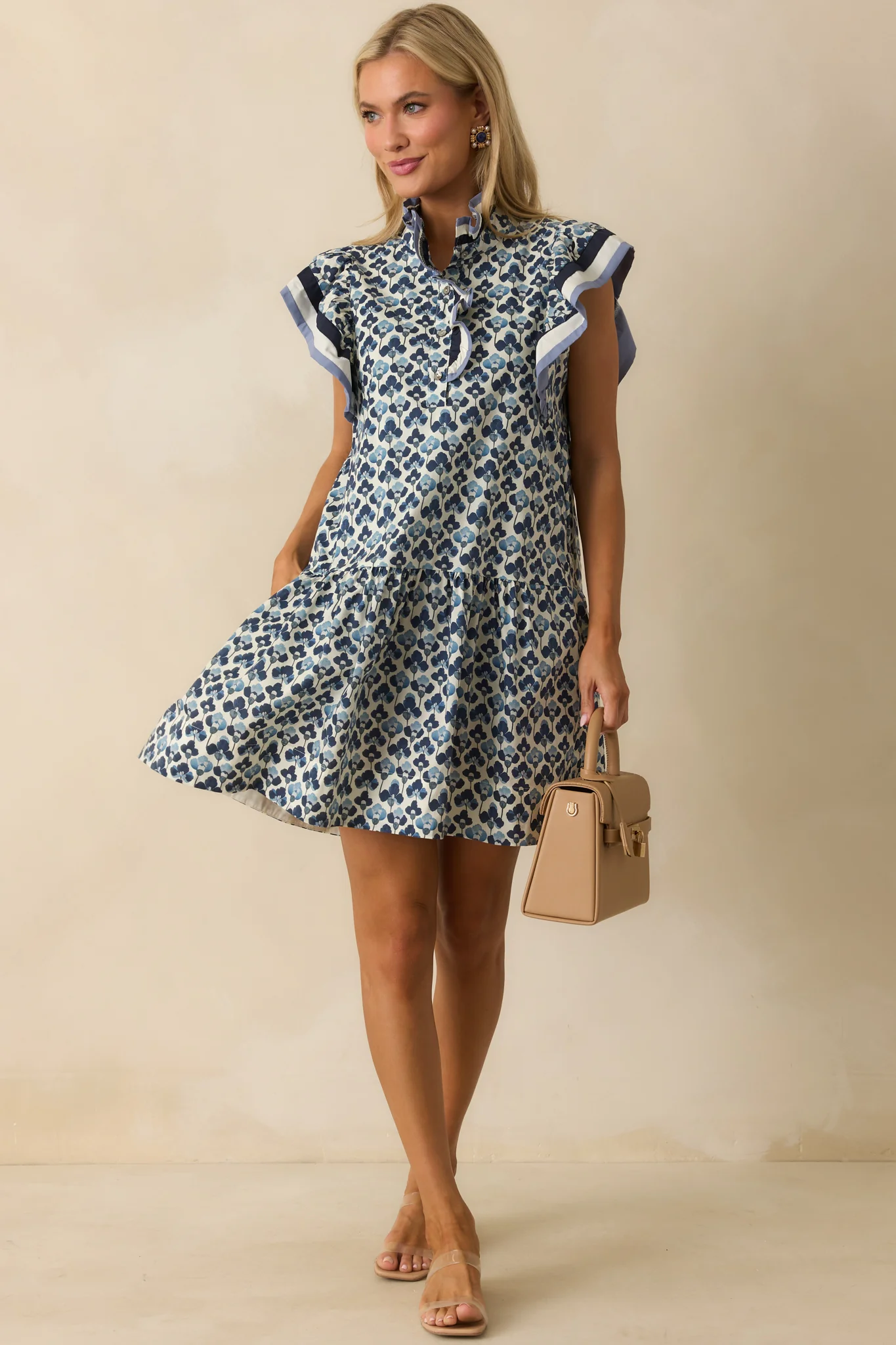 Through And Through Blue Multi Floral Print Cotton Mini Dress