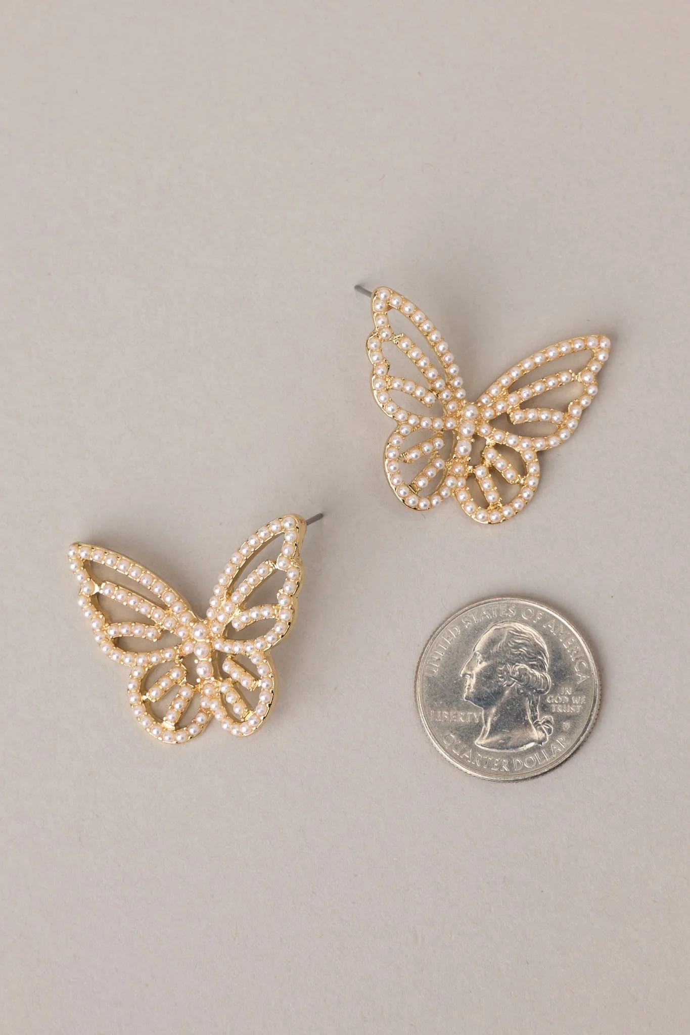 Graceful Flutter Gold Pearl Butterfly Earrings