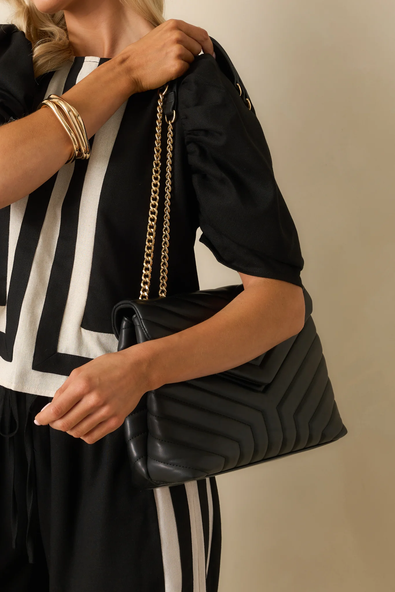 Just Let It Be Black Quilted Handbag
