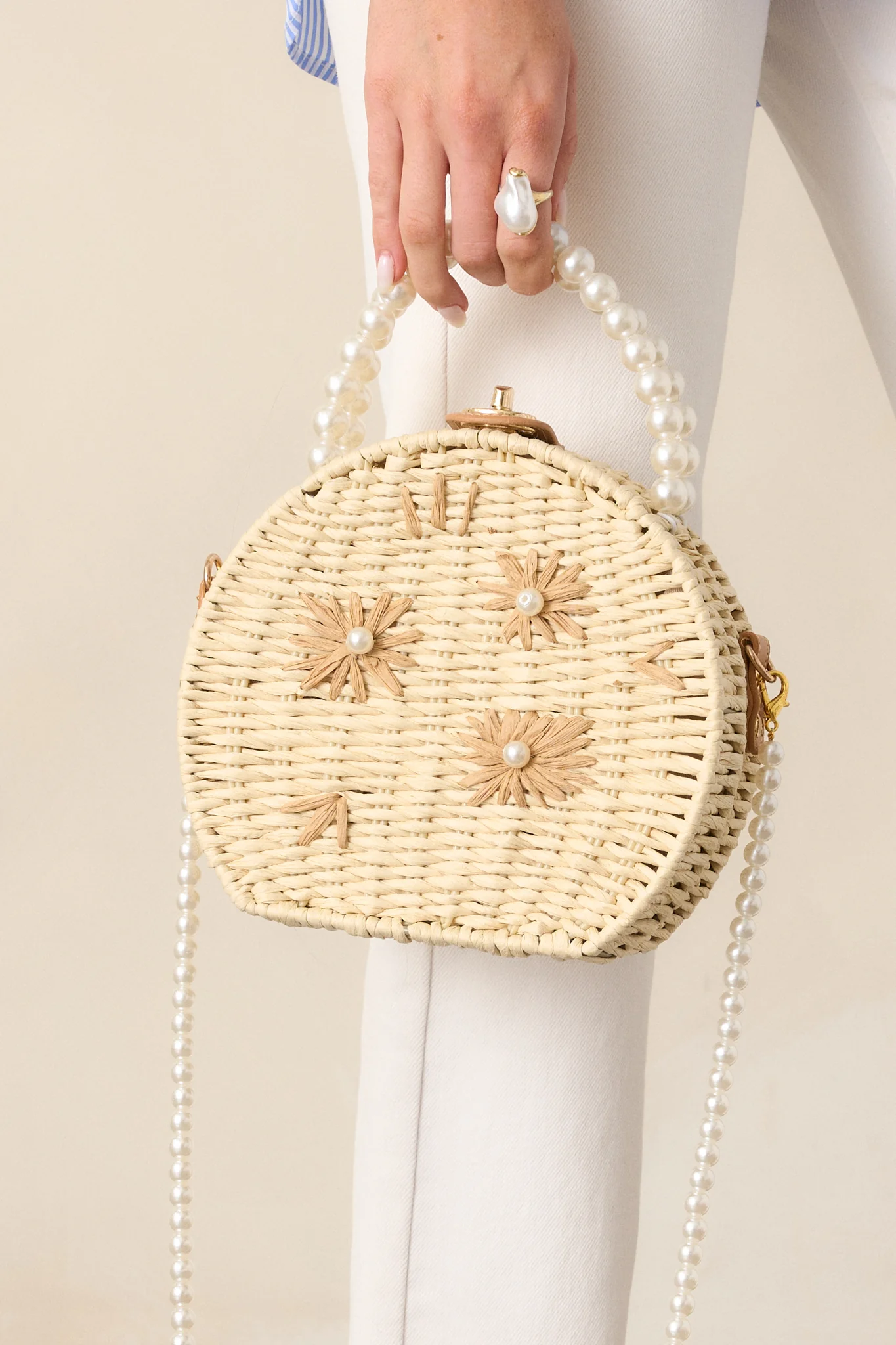 Let's Get Started Ivory Rattan Handbag