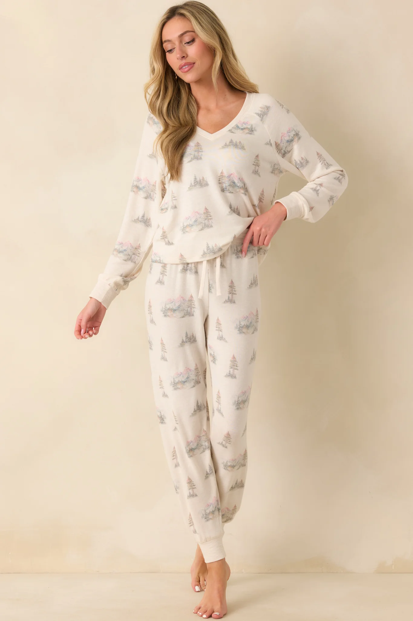 Z Supply Ivory Multi Print Maggie Camp Long Sleeve Top